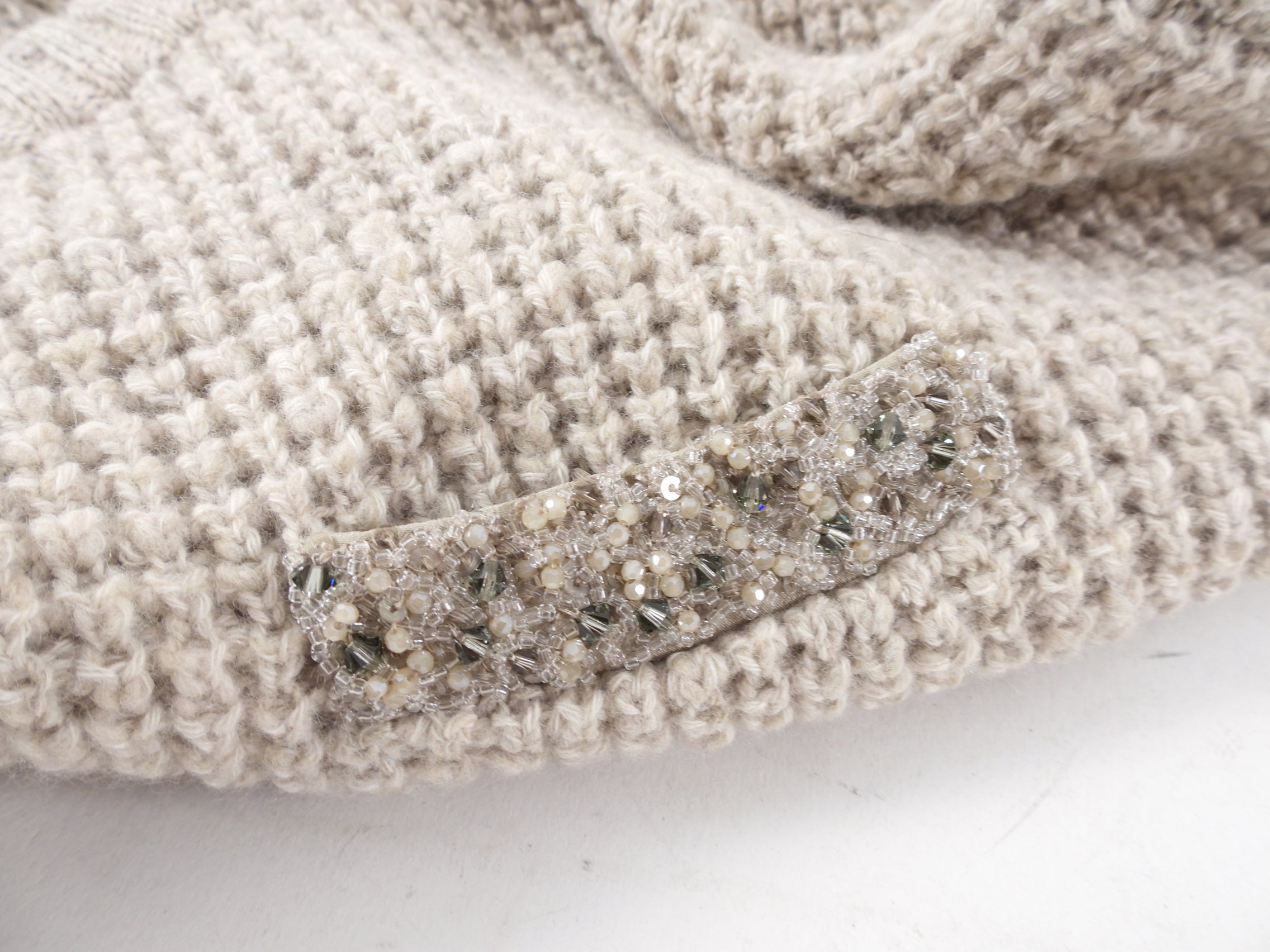 Brunello Cucinelli Light Greige Cashmere Crop Sweater with Bead Detail - Women's Luxury Knitwear for Fall & Winter - Perfect for Office, Date Night & Holiday Parties