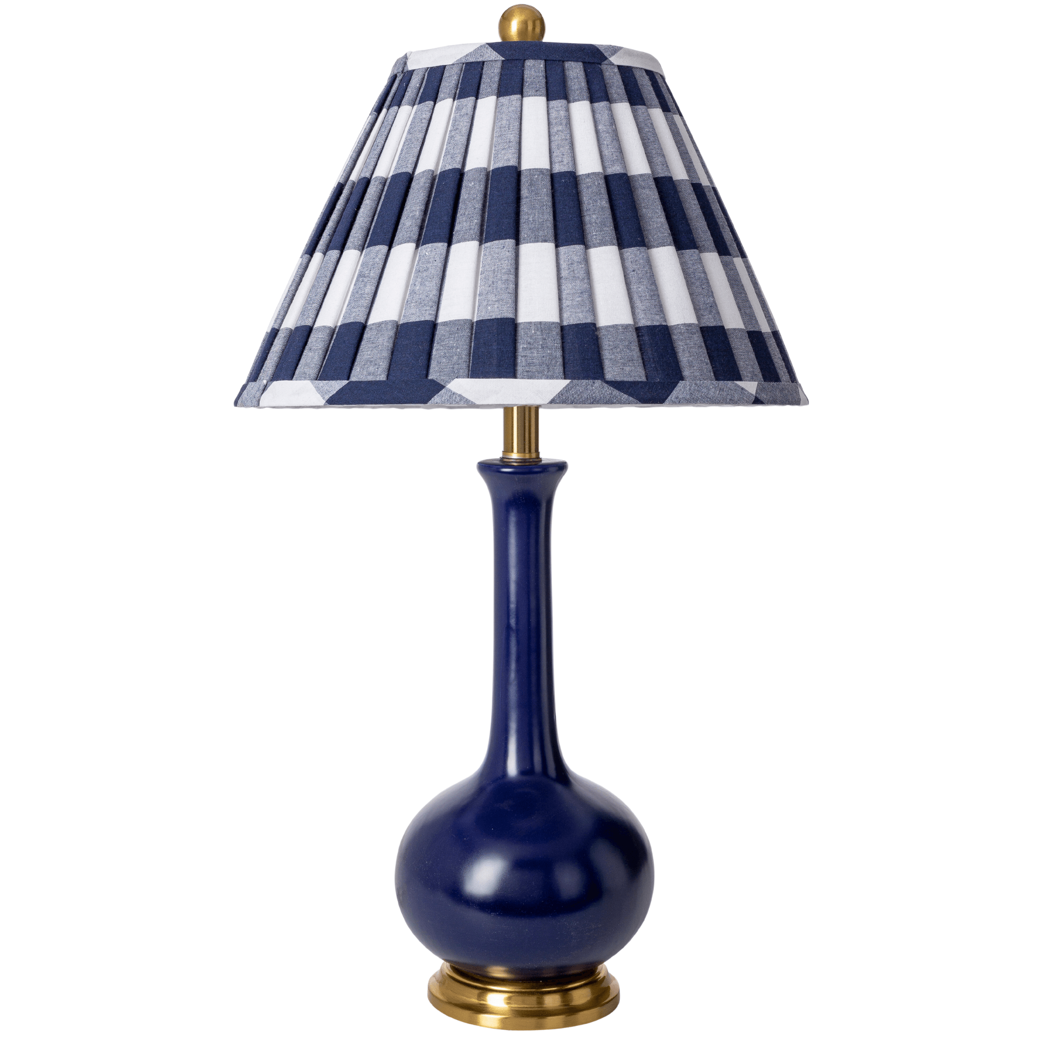Blue Glazed Ceramic Table Lamp with Buffalo Plaid Shade - Modern Farmhouse Bedside Lighting for Living Room, Bedroom & Office Decor