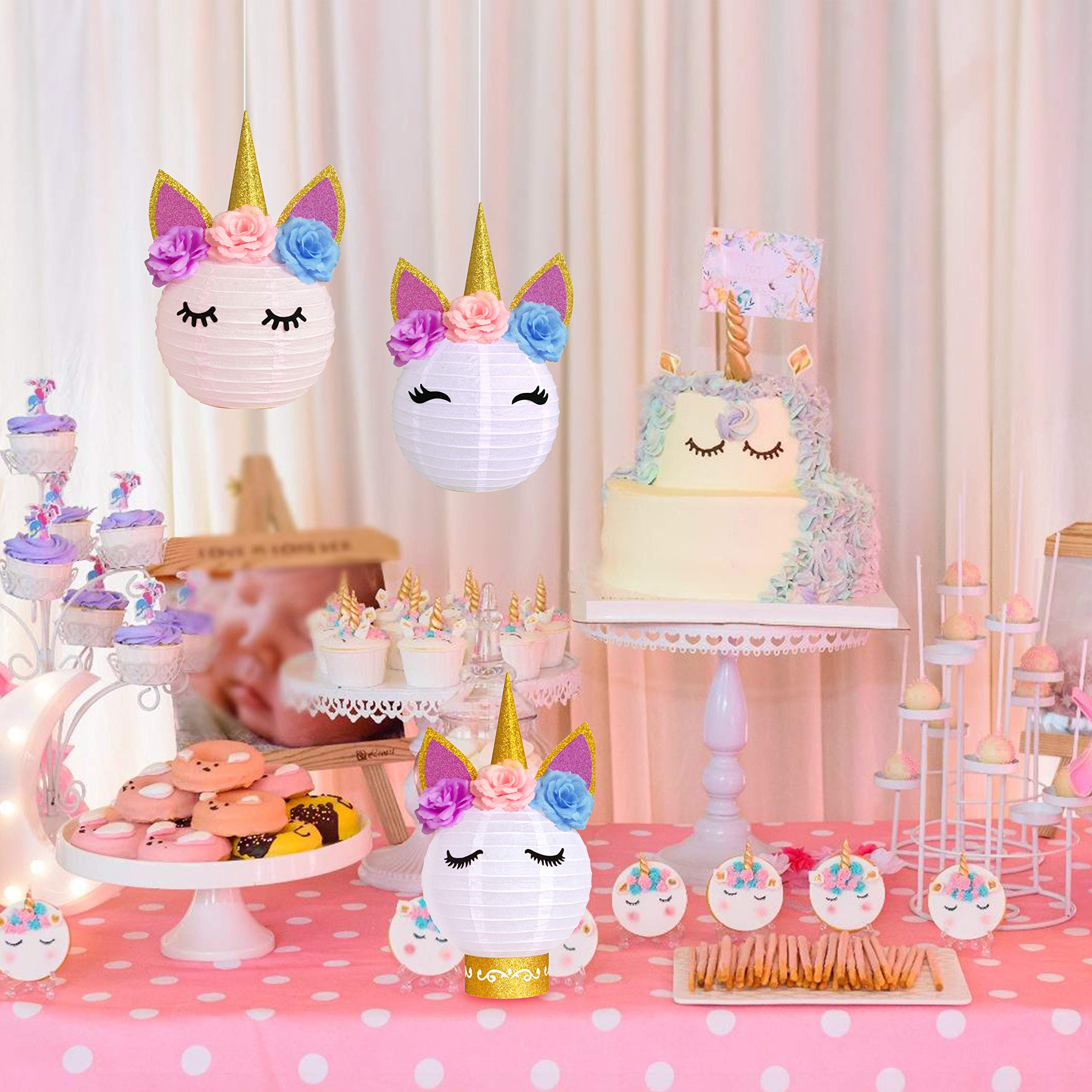 Gold Pink White Unicorn Paper Lanterns - Party Decorations for Birthday, Baby Shower & Wedding | Table Centerpieces, Ceiling & Room Decor | Perfect for Kids Parties, Bridal Showers & Festive Events