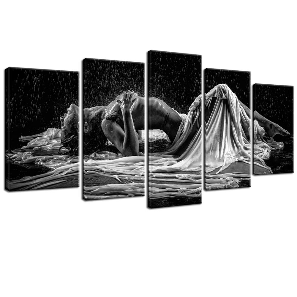 Sexy Woman Canvas Wall Art - Black & White Portrait of Girl in Rain, Modern Framed Canvas Prints for Bedroom & Hotel Decor, Ready to Hang | Perfect for Living Room, Office & Gift Giving