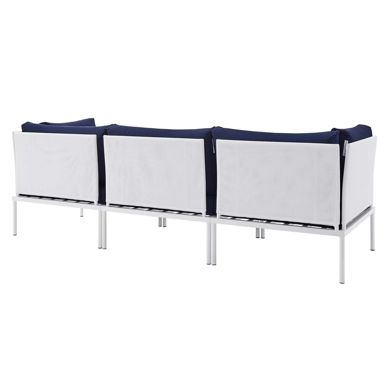 Modway EEI-4967-WHI-NAV Harmony Outdoor Patio Aluminum Sofa Set - White & Navy Blue Weather-Resistant Furniture for Backyard, Poolside & Garden Relaxation