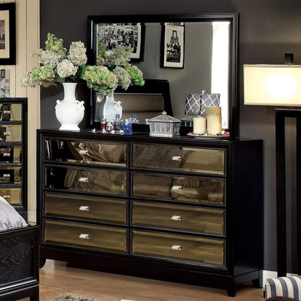 Benzara Black Wooden Dresser with Mirror Accented Drawers - Elegant Bedroom Furniture for Home Decor & Storage