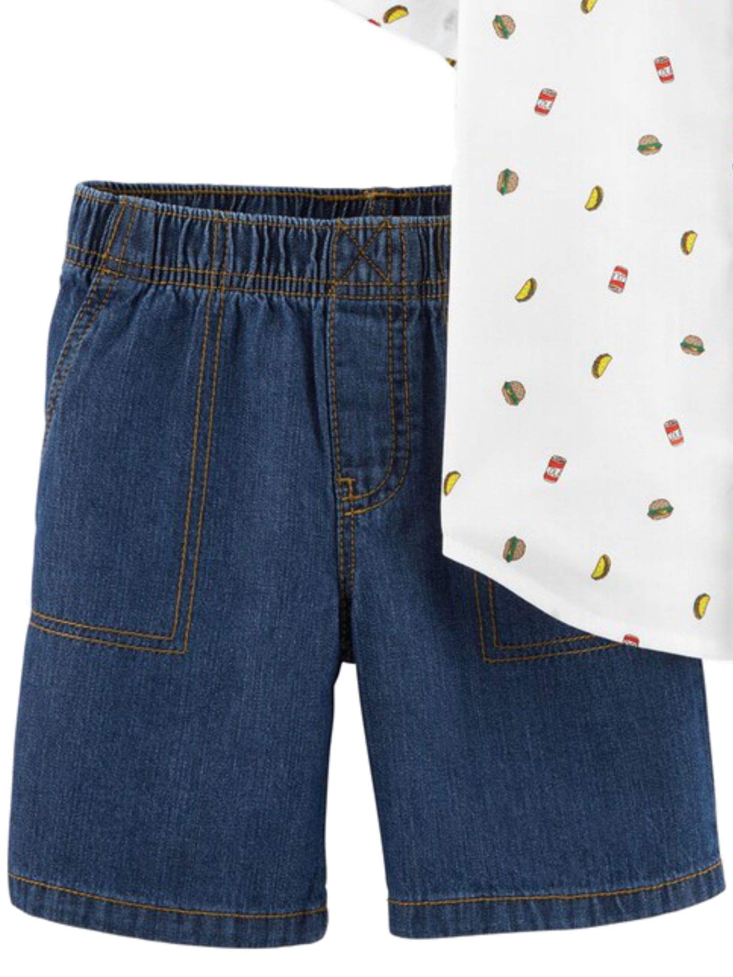 Carters Toddler Boys White Taco Print Button Up Shirt & Shorts Outfit Set - Casual Summer Beach Wear for Boys 1-3 Years