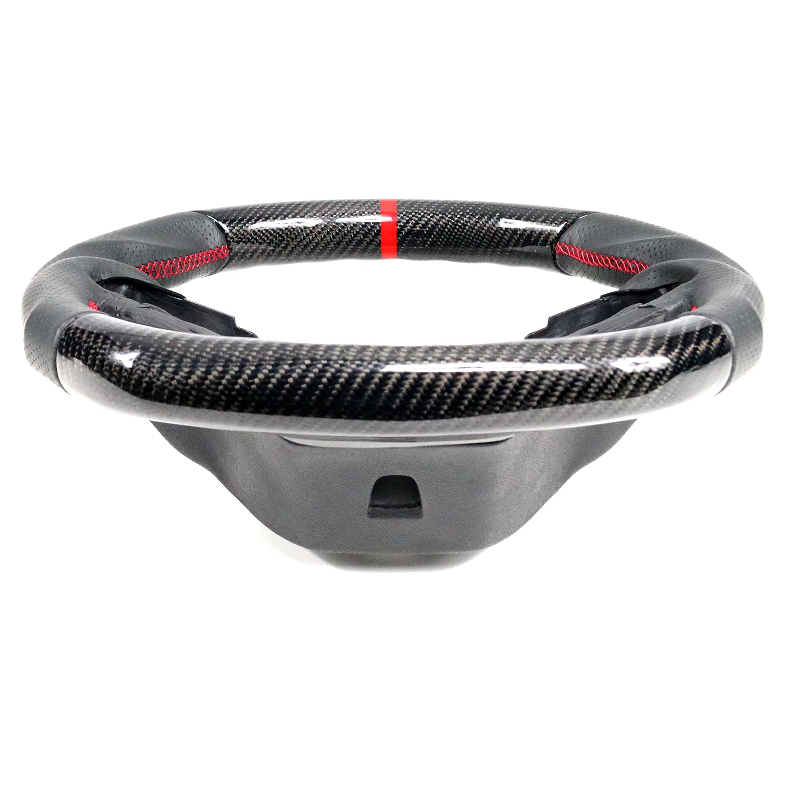 IKON MOTORSPORTS Steering Wheel for 2012-2015 Chevy Camaro - Black Carbon Fiber & Perforated Leather with Red Stitching & Red Indicator - Brushed Aluminum Trim Kit - Upgrade for Racing & Street Performance