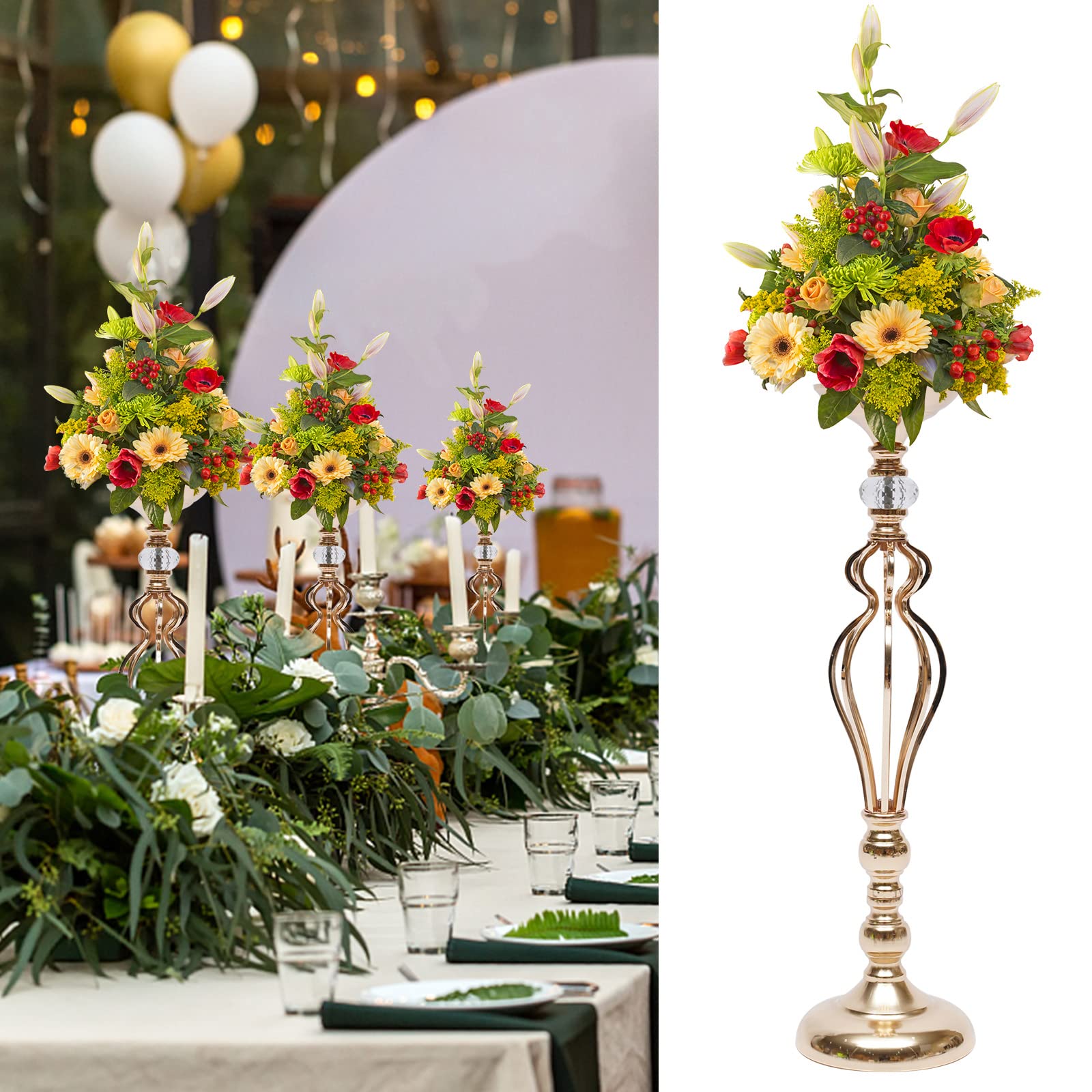 10Pcs Gold Metal Flower Vases & Candle Holders - Elegant Table Centerpiece Stand for Wedding, Home Decor, and Party Decorations | Perfect for Weddings, Dining Tables, and Special Events
