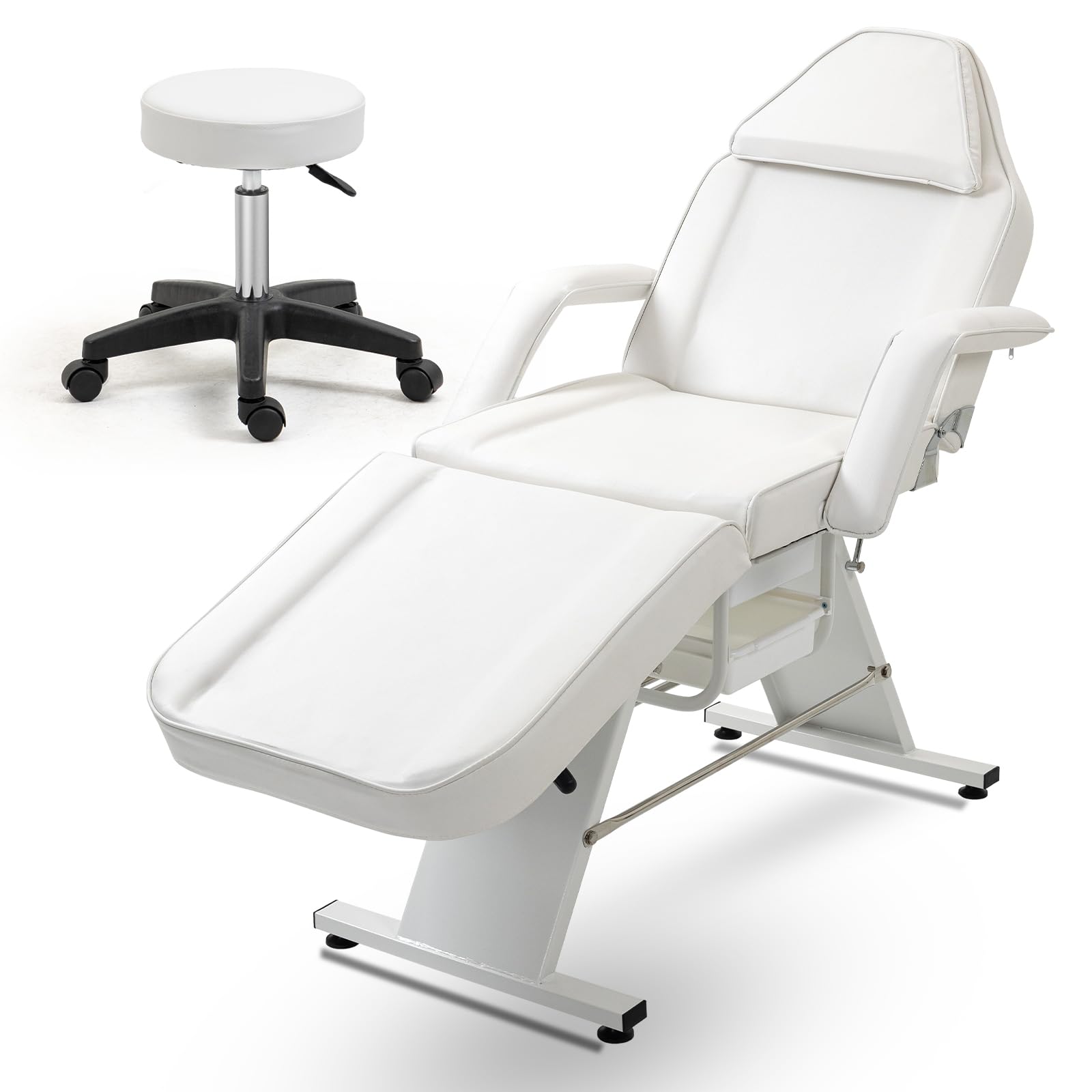Professional Adjustable Hydraulic Facial Bed Tattoo Chair with 2 Trays - Foldable Esthetician Salon Massage Bed & Stool for Lash, Beauty, Spa Treatments - Perfect for Tattoo Artists, Massage Therapists & Beauty Professionals