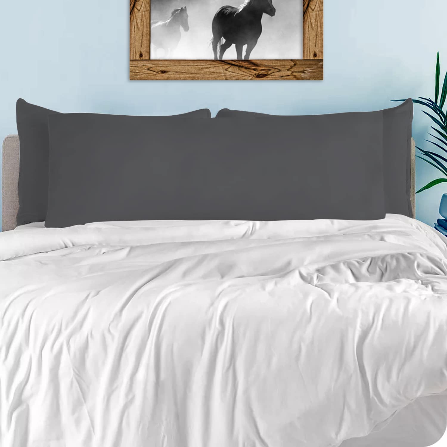 Premium 20x54 Inch Dark Grey Body Pillowcase - 600 Thread Count 100% Egyptian Cotton with Zipper Closure - Soft Hypoallergenic Cover for Pregnancy, Back Support & Comfort Sleeping - Ideal for Maternity, Side Sleepers & Home Decor
