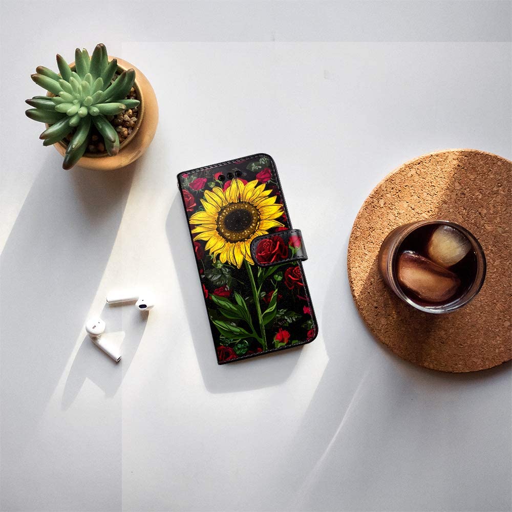 iPhone 14 Pro Max Magnetic Wallet Case with Detachable Design - Rose Flower & Sunflower Patterns | Perfect for Everyday Use, Travel & Hands-Free Convenience