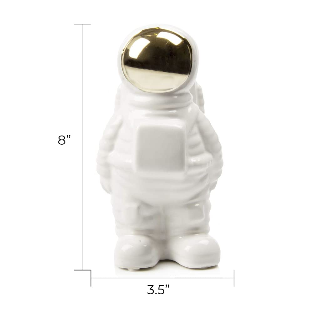 Chive Astronaut Shape Vase - Modern White & Gold Ceramic Planter for Flowers, Succulents | Perfect for Home Decor, Office Desk, Gift Ideas (Large Size)