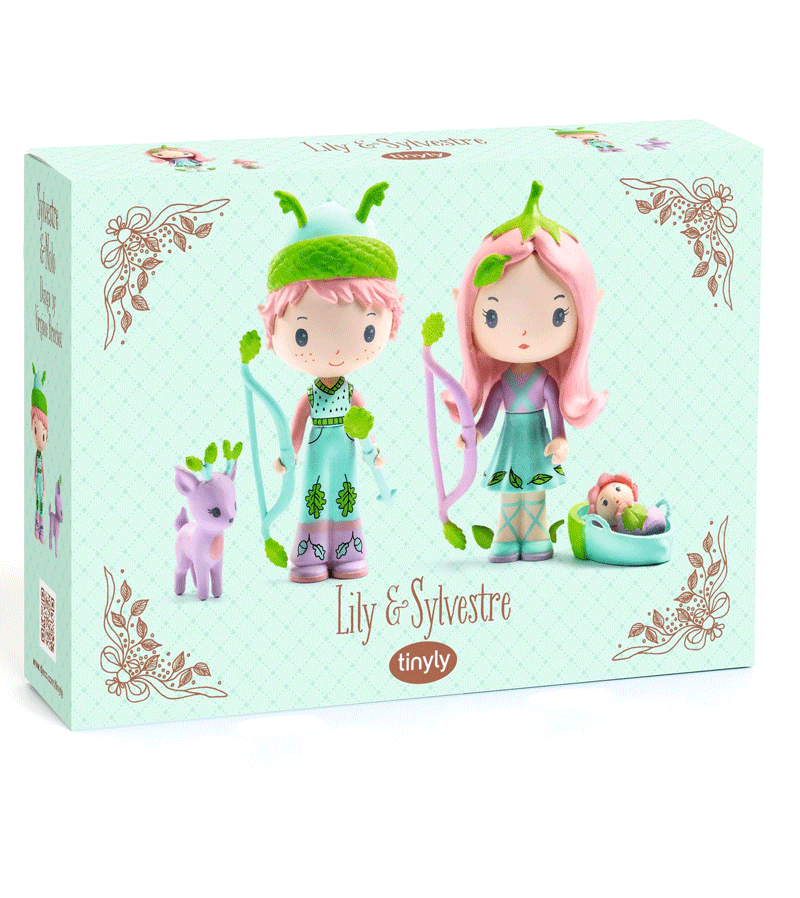 Djeco Lily & Sylvestre Tinyly Doll Figures - Miniature Collectible Figurines for Kids Room Decor, Birthday Gifts, and Playtime Storytelling
