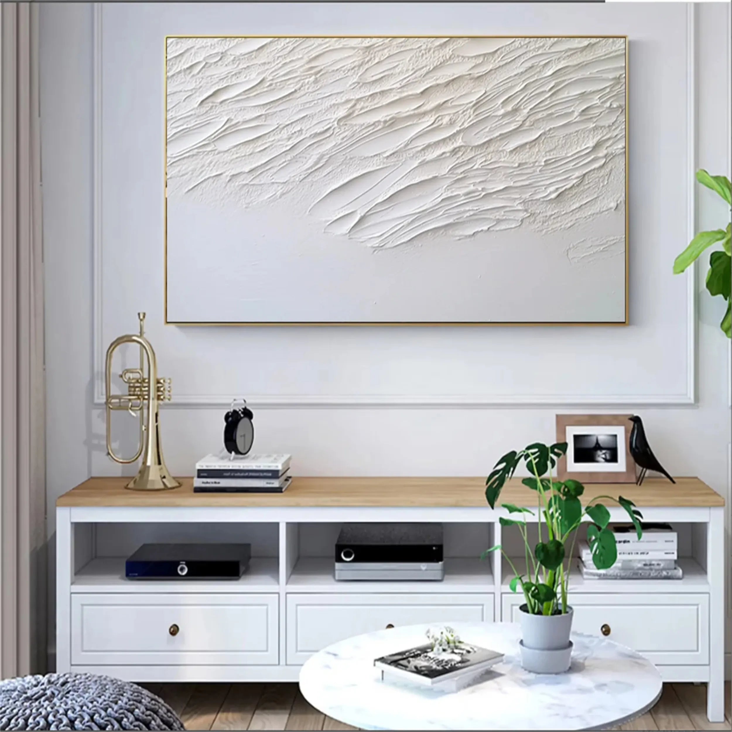 White Minimalist Textured Painting Canvas - Modern Abstract Wall Art for Living Room & Bedroom Decor | Premium Quality #MM165