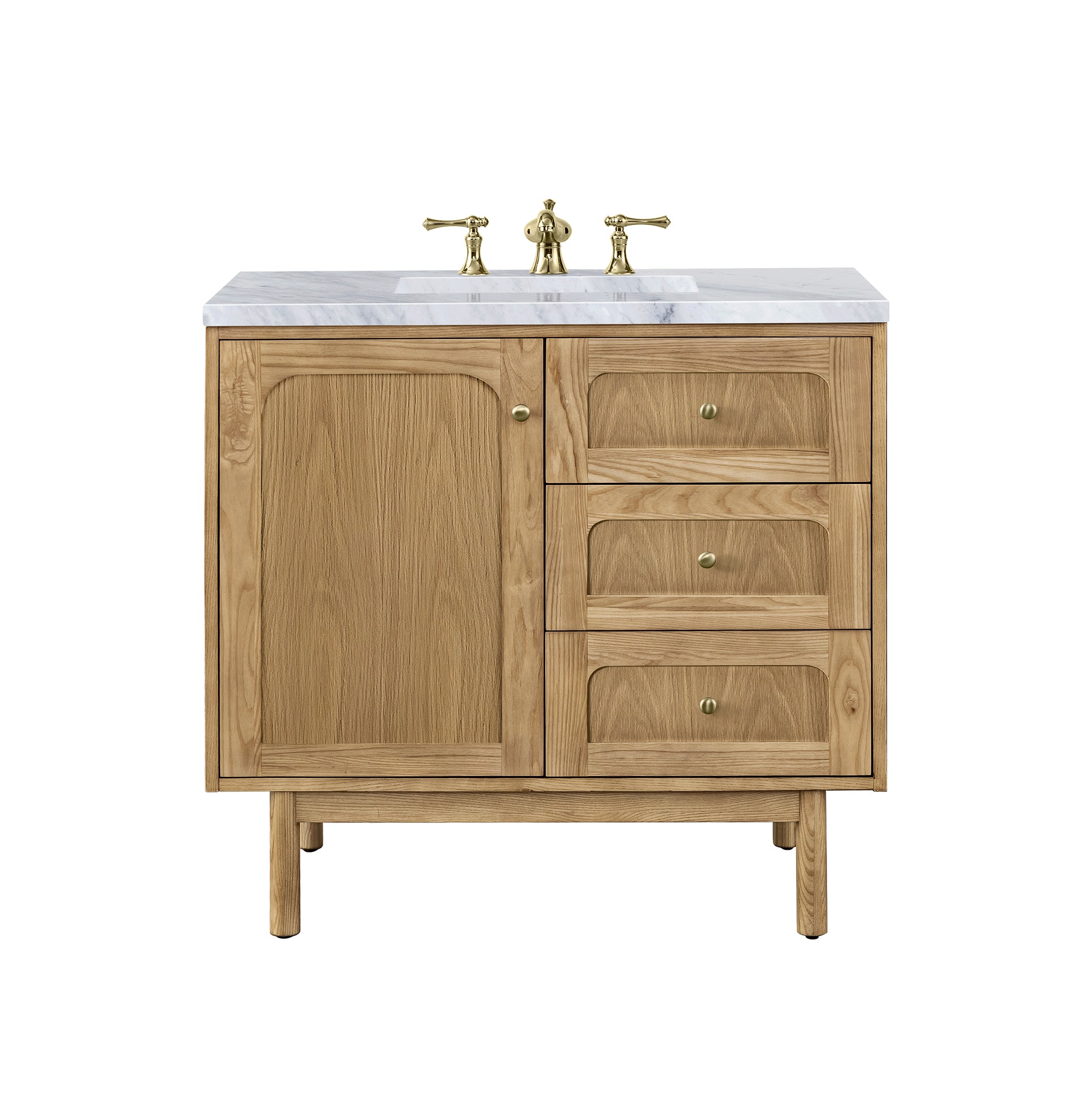 Laurent 36 Inch Single Bathroom Vanity with Light Natural Oak Finish & 3CM Carrara Marble Top - Perfect for Modern Master Bathrooms, Guest Baths & Small Space Remodels