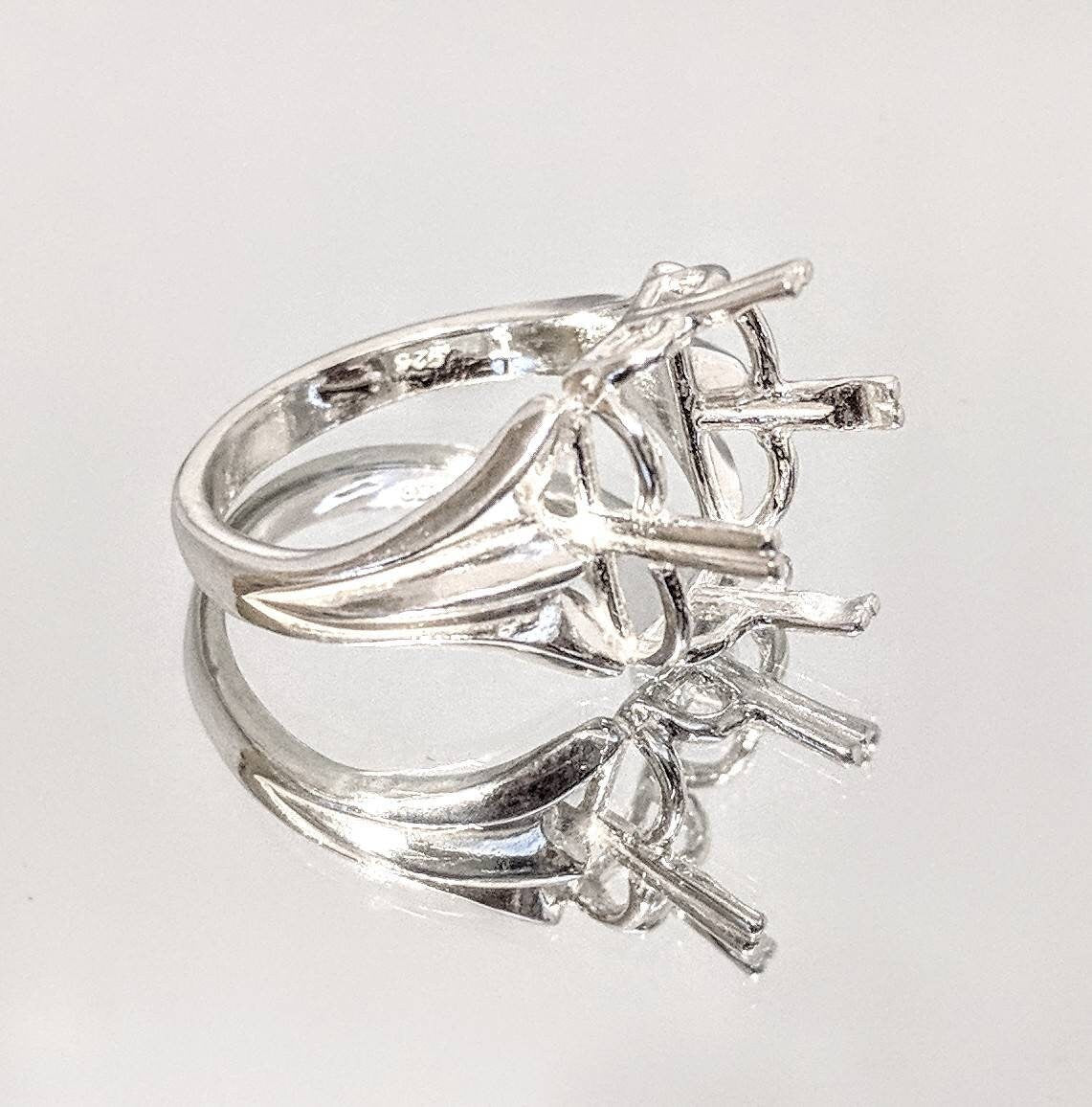 10x8mm & 20x15mm Emerald Cut Pre-Notched Regalle Blank Ring Setting - Solid Sterling Silver or 14K Gold - Size 7 (Item# 163480/143480) - Perfect for Engagement Rings, Wedding Bands & Jewelry Making