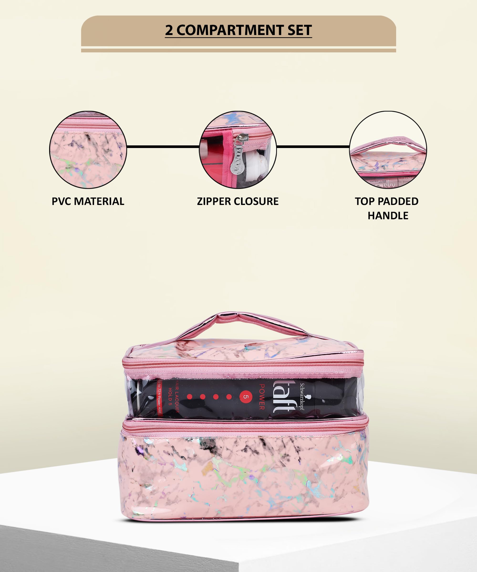 Pink Makeup Bag for Women - Large Cosmetic Organizer with Mirror, Travel Toiletry Case for Makeup Brushes & Essentials | Perfect for Travel, Gym, and Daily Use