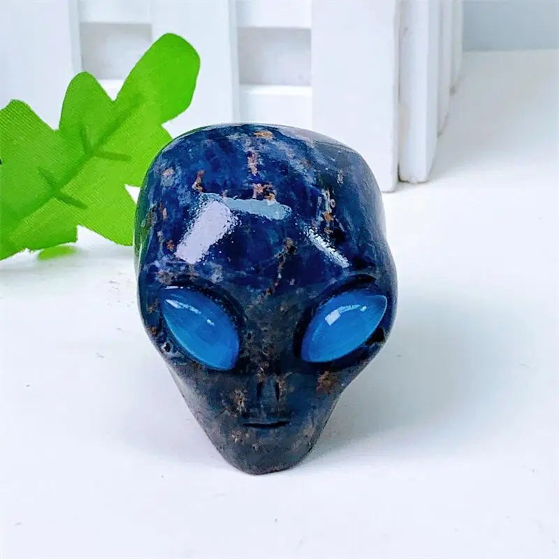 2 Inch Natural Blue Sodalite Alien Skull Crystal Carving - Reiki Healing Gemstone Figurine, Home Decor Ornament & Spiritual Gift (1 Piece) - Perfect for Meditation, Yoga Spaces & Unique Gift Giving