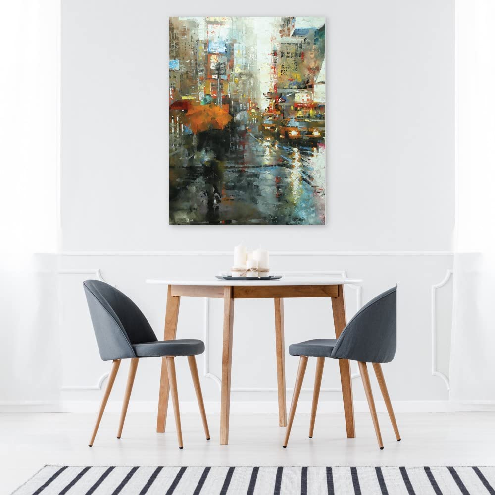 Manhattan Orange Umbrella Fine Art Canvas Print by Mark Lague - 24x32 Inch Ready to Hang Wall Decor for Living Room, Bedroom, Office - Perfect for Modern Home & Office Interior Design