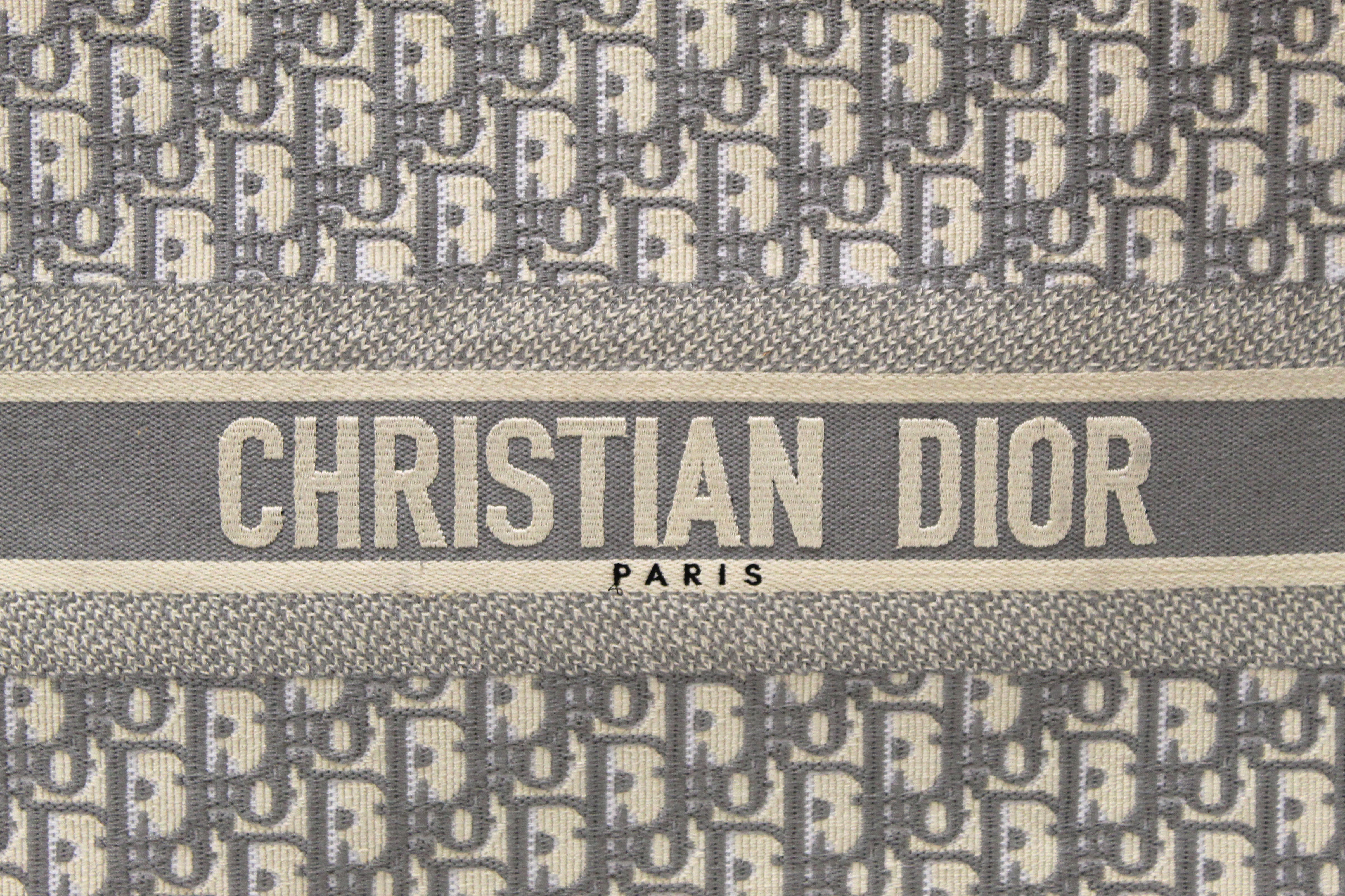 Authentic Christian Dior Ecru & Gray Dior Oblique Embroidery Large Book Tote Bag - Luxury Designer Handbag for Women, Perfect for Travel, Work & Everyday Use