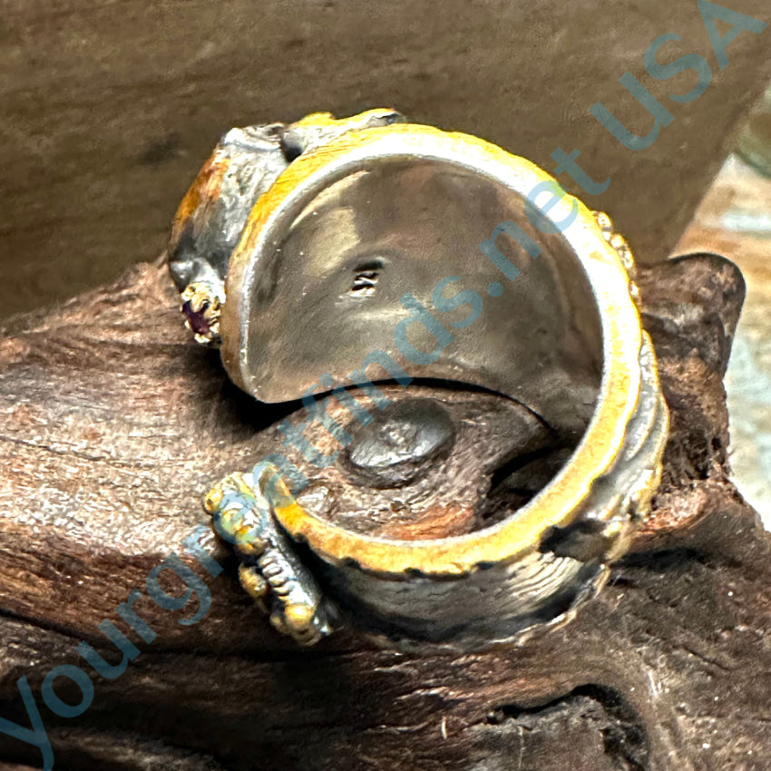 Handmade Vintage Sterling Silver & Brass Ring with Turquoise and Ruby Gemstones – Perfect for Boho, Hippie, and Festival Jewelry Lovers