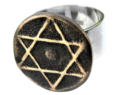 Vintage Judaica Coin Signet Ring - Ancient Star of David Bronze Coin in Sterling Silver, Size 11 Band - Unique Hanukkah Gift for Men & Women - Perfect for Jewish Holidays, Weddings & Special Occasions