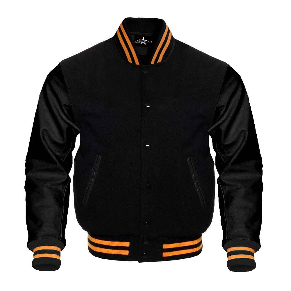 Authentic Leather Sleeves Wool Body Baseball Varsity Bomber Jacket - Letterman School Jacket for Men (Multiple Colors) | Perfect for High School Sports, College Games & Casual Winter Wear