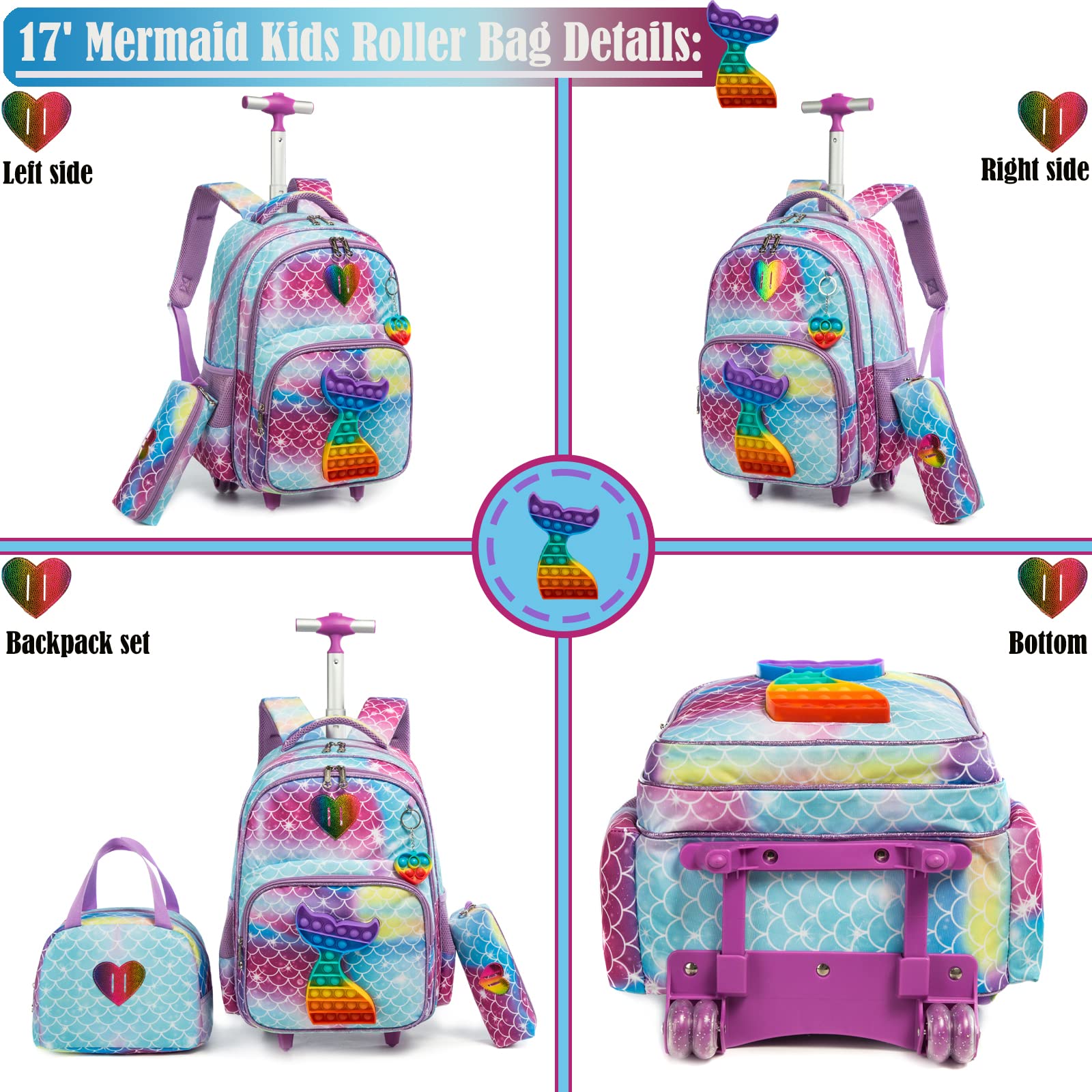 Egchescebo Rolling Backpack for Girls - Lightweight Wheeled School Backpack with Durable Wheels - Perfect for School, Travel & Daily Use