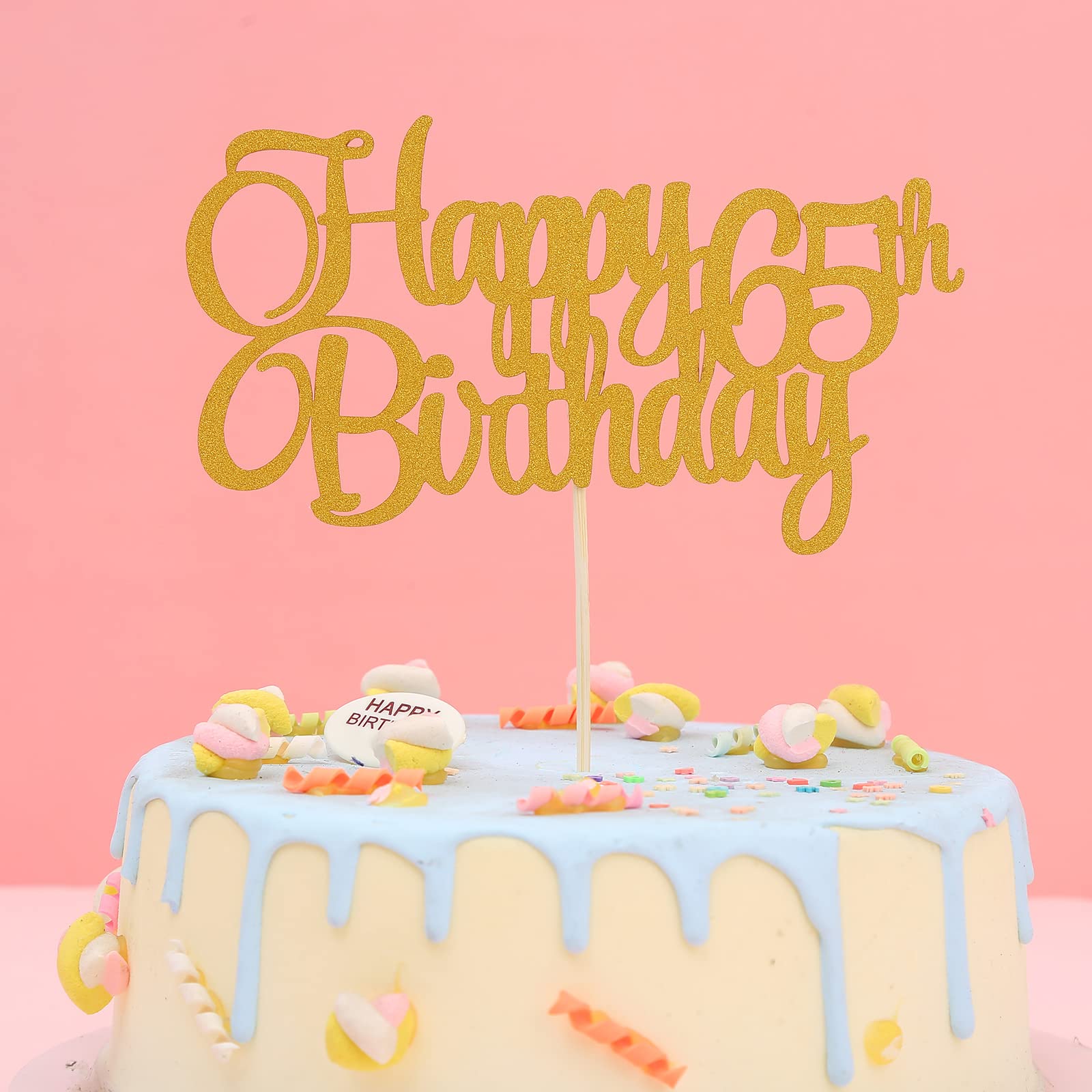 65th Birthday Cake Topper - Gold Glitter Happy 65th Birthday Party Decorations for Men & Women | Anniversary Celebration Cake Decoration | Cheers to Sixty-Five Years | Perfect for Milestone Birthday Parties, Retirement Celebrations & Golden Anniversary Cakes