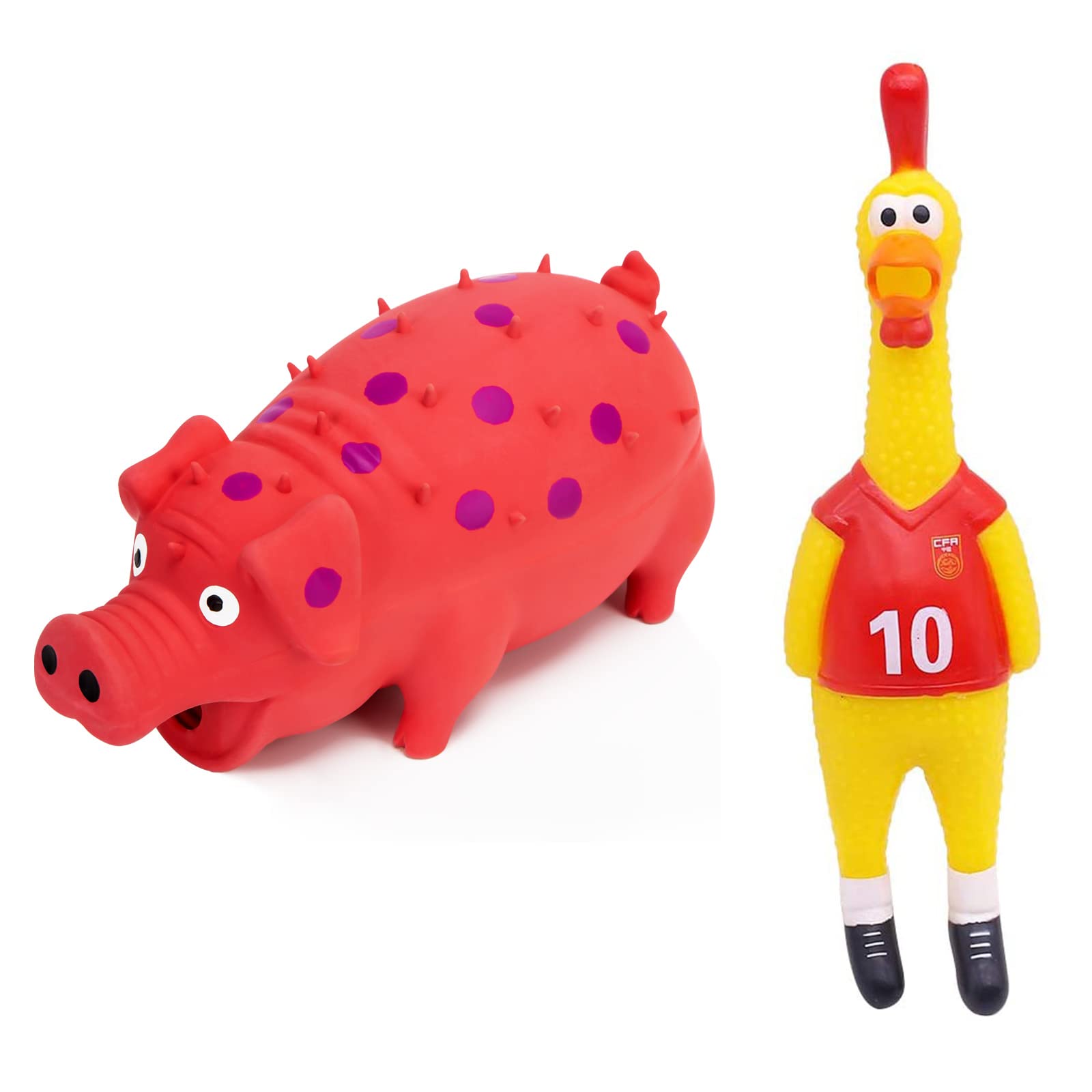 POPLAY 2-Pack Funny Squeaky Pig & Chicken Dog Toys - Pink Grunting Pig & Squeeze Chicken Prank for Pets - Great for Training, Playtime & Interactive Fun