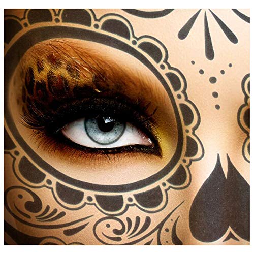 8 Pack Day of the Dead Temporary Tattoos - Sugar Skull Face Tattoos with Floral, Glitter Roses & Skeleton Designs for Halloween, Masquerade Parties & Dia de los Muertos Celebrations - Perfect for Costumes, Face Painting & Festival Decorations