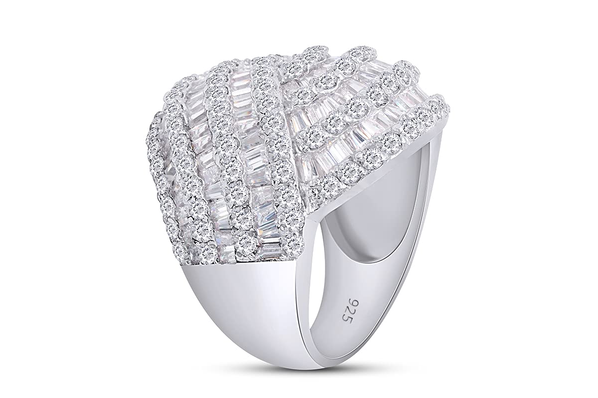 14K White Gold Plated 925 Sterling Silver AFFY 19.04CTW Baguette & Round Cut White Simulated Diamond Twist Engagement Ring - Elegant Wedding Jewelry Gift for Women, Brides, Anniversaries & Special Occasions