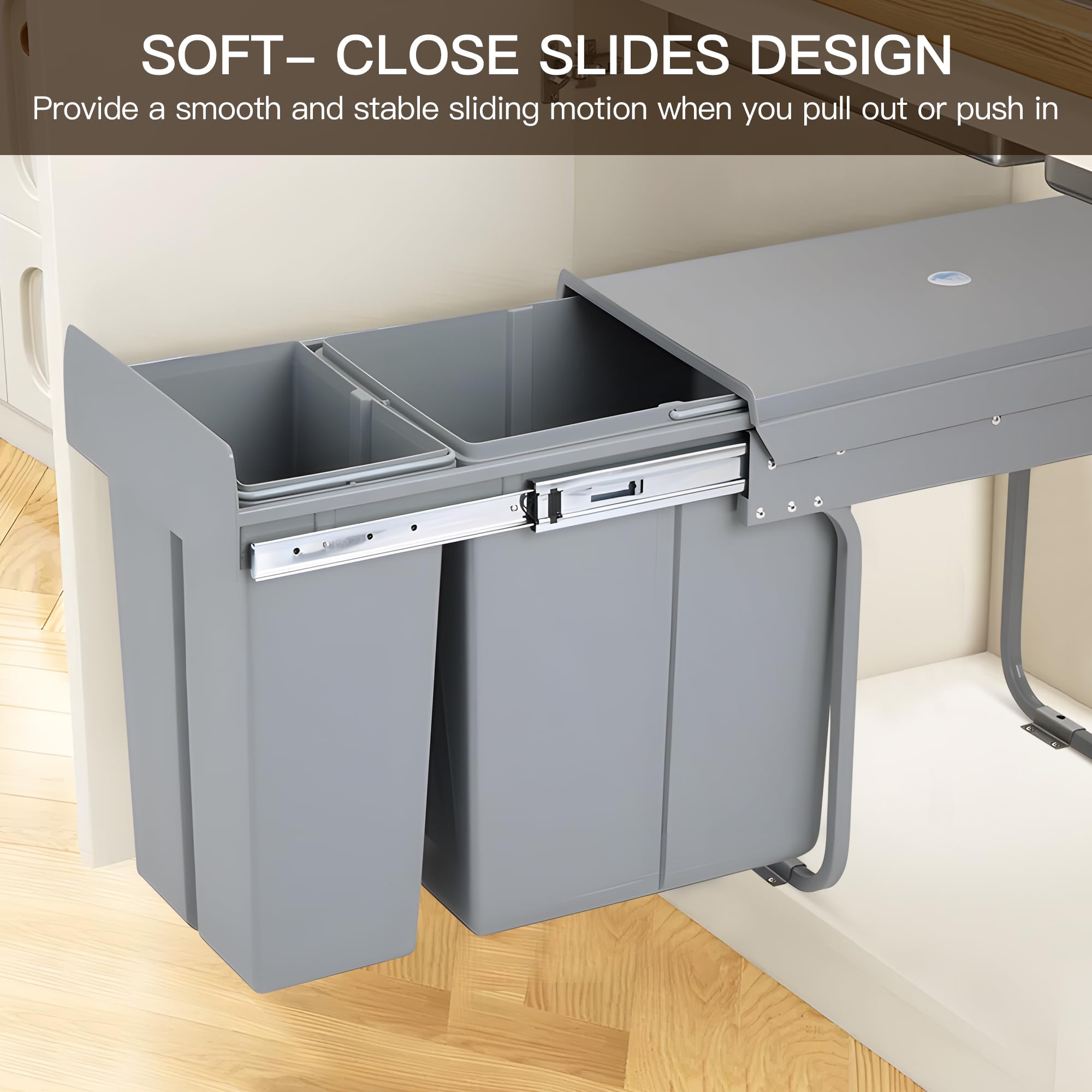 Under Cabinet Pull Out Trash Can - 20+10 Quart Double Sliding Kitchen Waste Bin with Recycling System for Garbage Classification - Perfect for Under Sink Storage & Organized Kitchen Waste Management