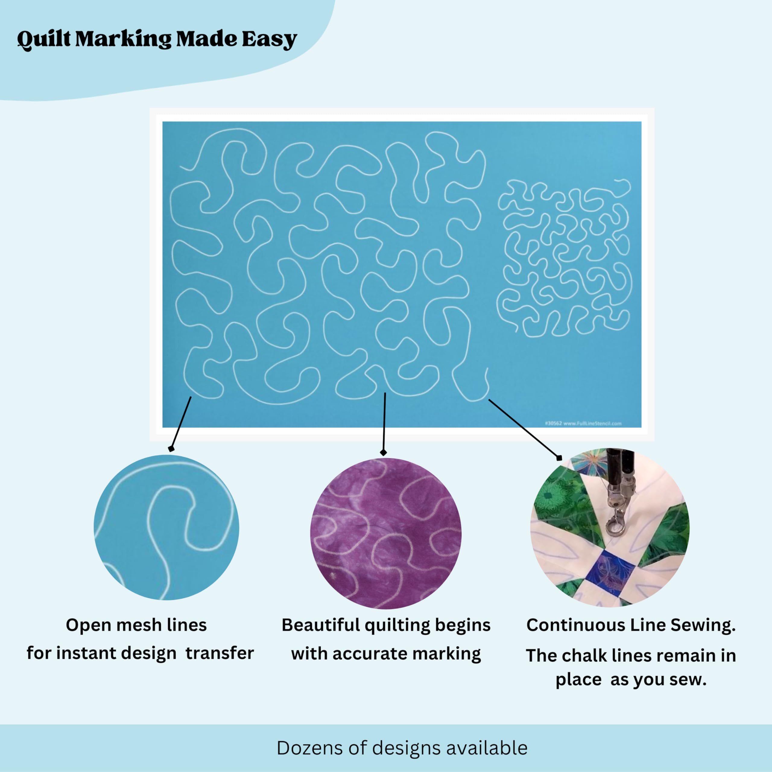 Stipple Meander Edge-to-Edge Quilting Stencil - Continuous Line Template for Free Motion Quilting on Domestic, Hand & Long-Arm Machines (30562) - Perfect for DIY Quilts, Home Decor & Craft Projects