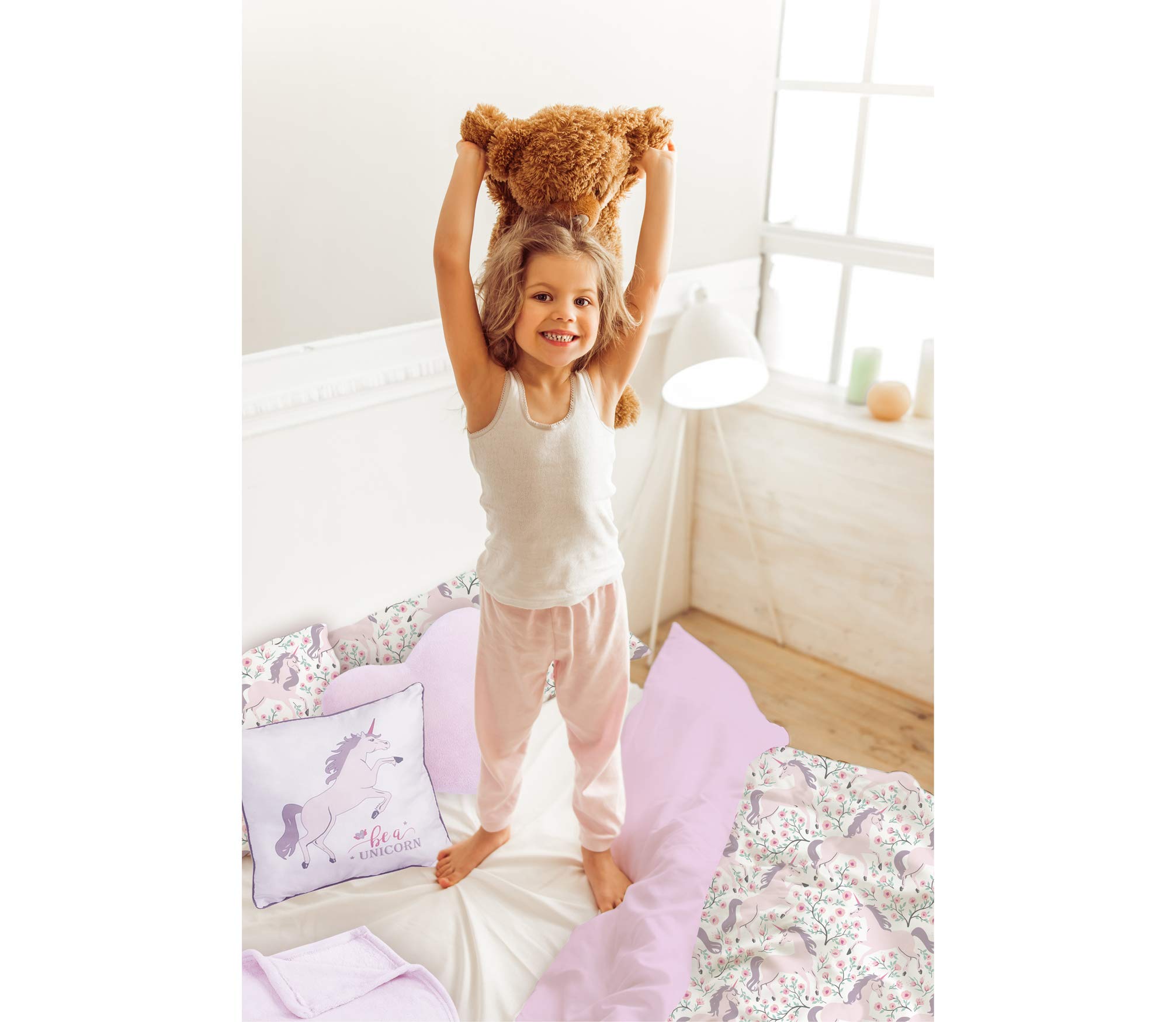 Floral Unicorn Twin Comforter Set for Kids - 5-Piece Super Soft Unicorn Bedding with 3 Magical Throws & Reversible Pillow Shams - Perfect for Girls' Bedrooms & Sleepovers