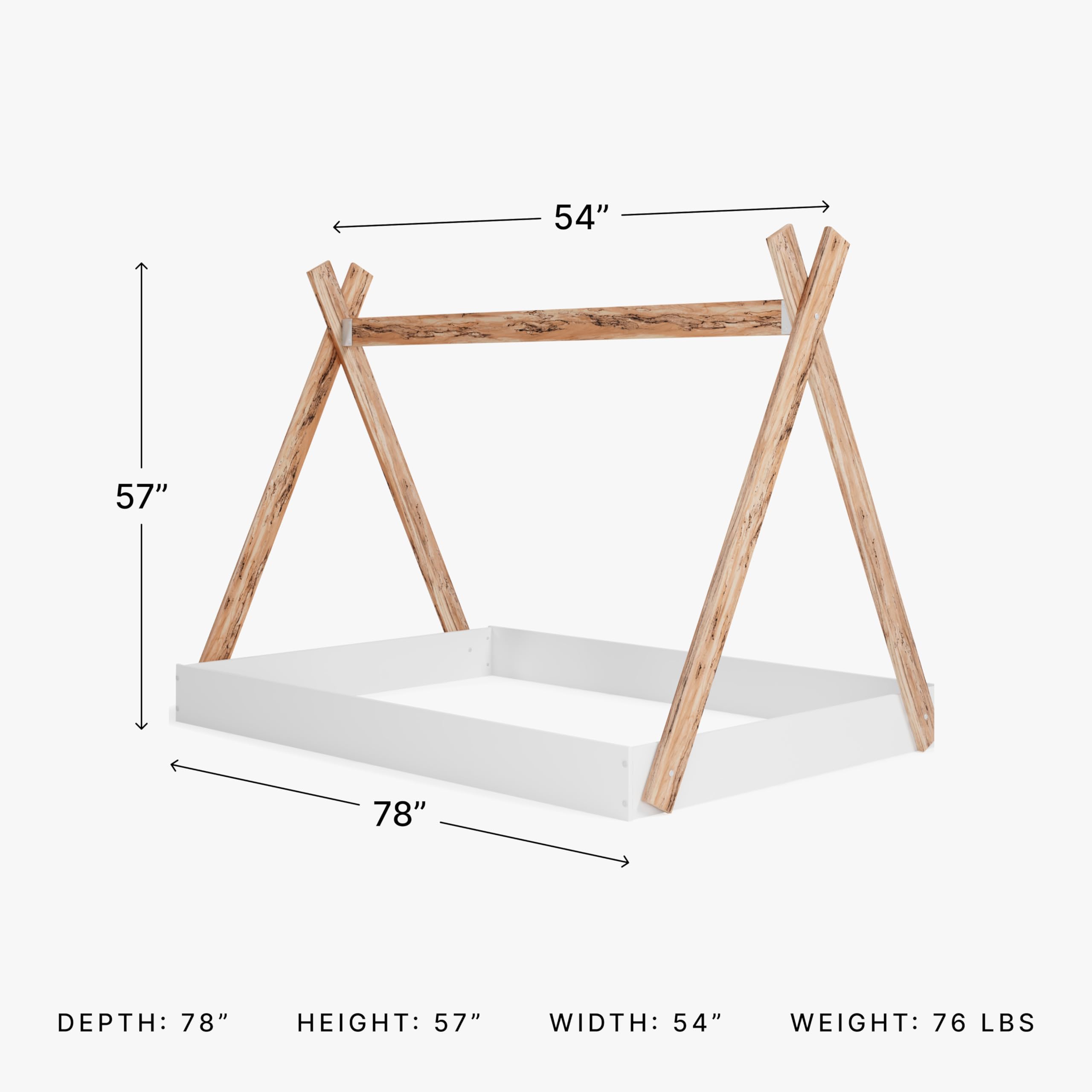 Ashley Piperton Contemporary Full Size Floor Tent Bed Frame for Kids & Toddlers - Natural Wood & White Finish - Perfect for Playrooms, Bedrooms & Sleepovers