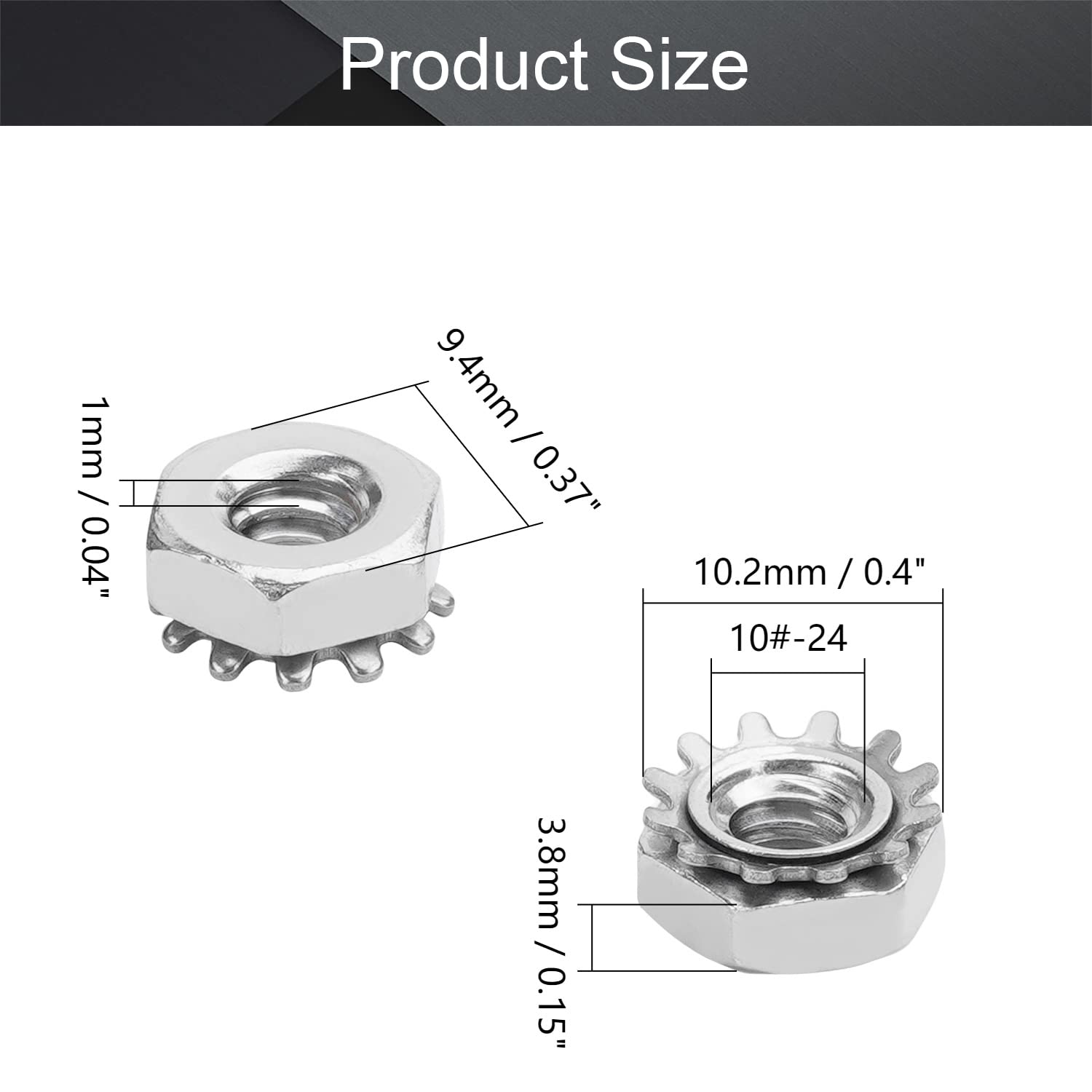 MroMax 10#-24 K-Lock Nuts, 100Pcs - 304 Stainless Steel Keps Lock Nuts for Hardware Fastening | Durable & Corrosion-Resistant | Perfect for Machinery, Furniture, Electrical Appliances & DIY Projects