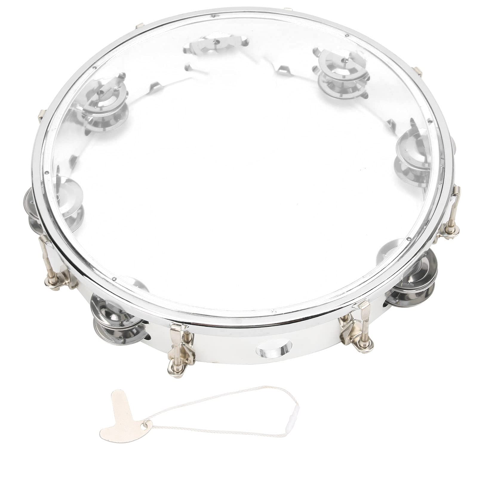 10 Inch Professional Tambourine for Adults - Double Row Metal Jingles Handheld Percussion Instrument with Clear Acrylic Head - Perfect for Music Education, Classroom, Church Worship & Live Performances