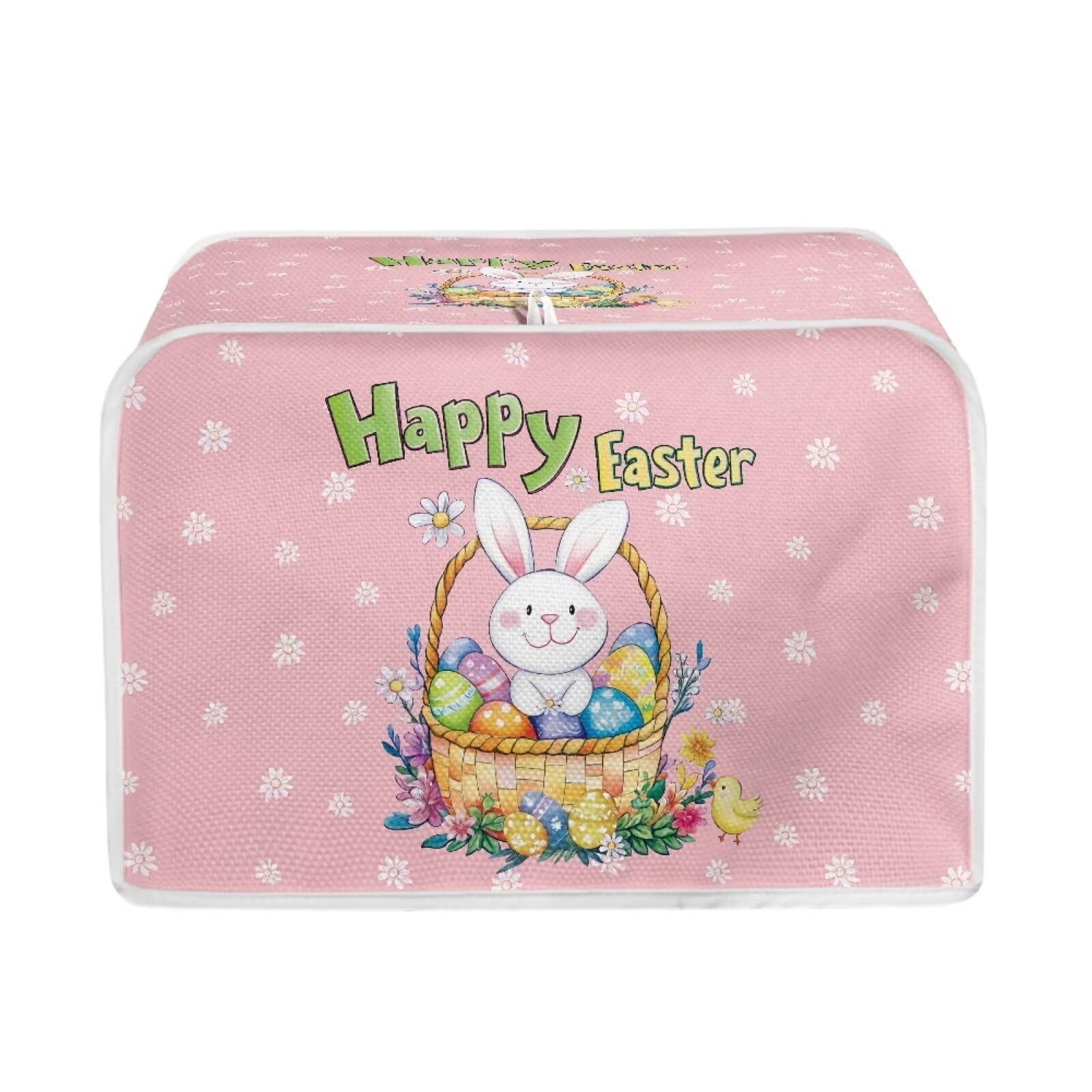 Xoenoiee 2 Slice Toaster Cover with Rabbit Daisy Easter Egg Print - Microwave & Toaster Oven Protector - Cute Kitchen Accessories for Easter Decor & Bread Maker Protection