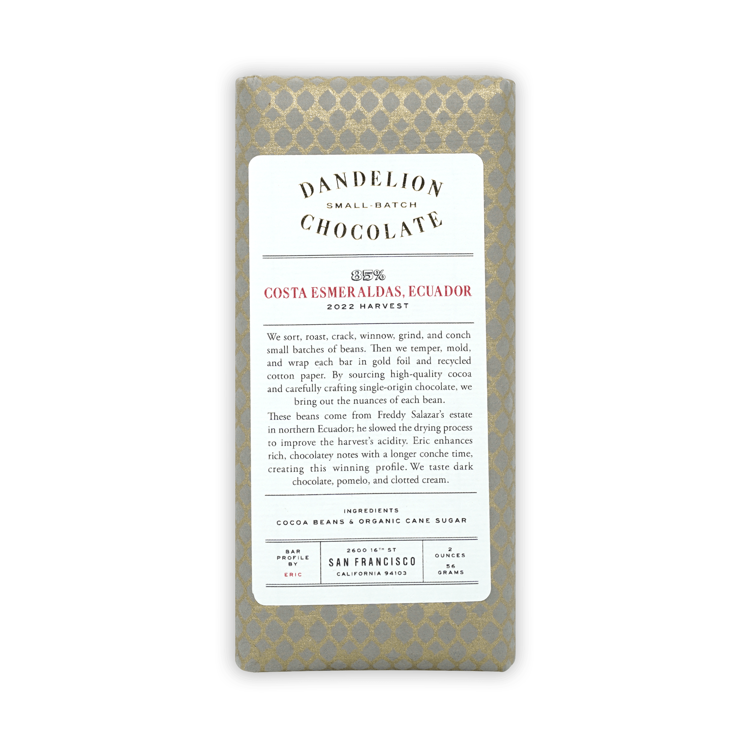 Premium Dandelion Costa Esmeraldas Ecuador 85% Dark Chocolate Bar - Gourmet Organic Chocolate for Baking, Gifts & Healthy Snacking