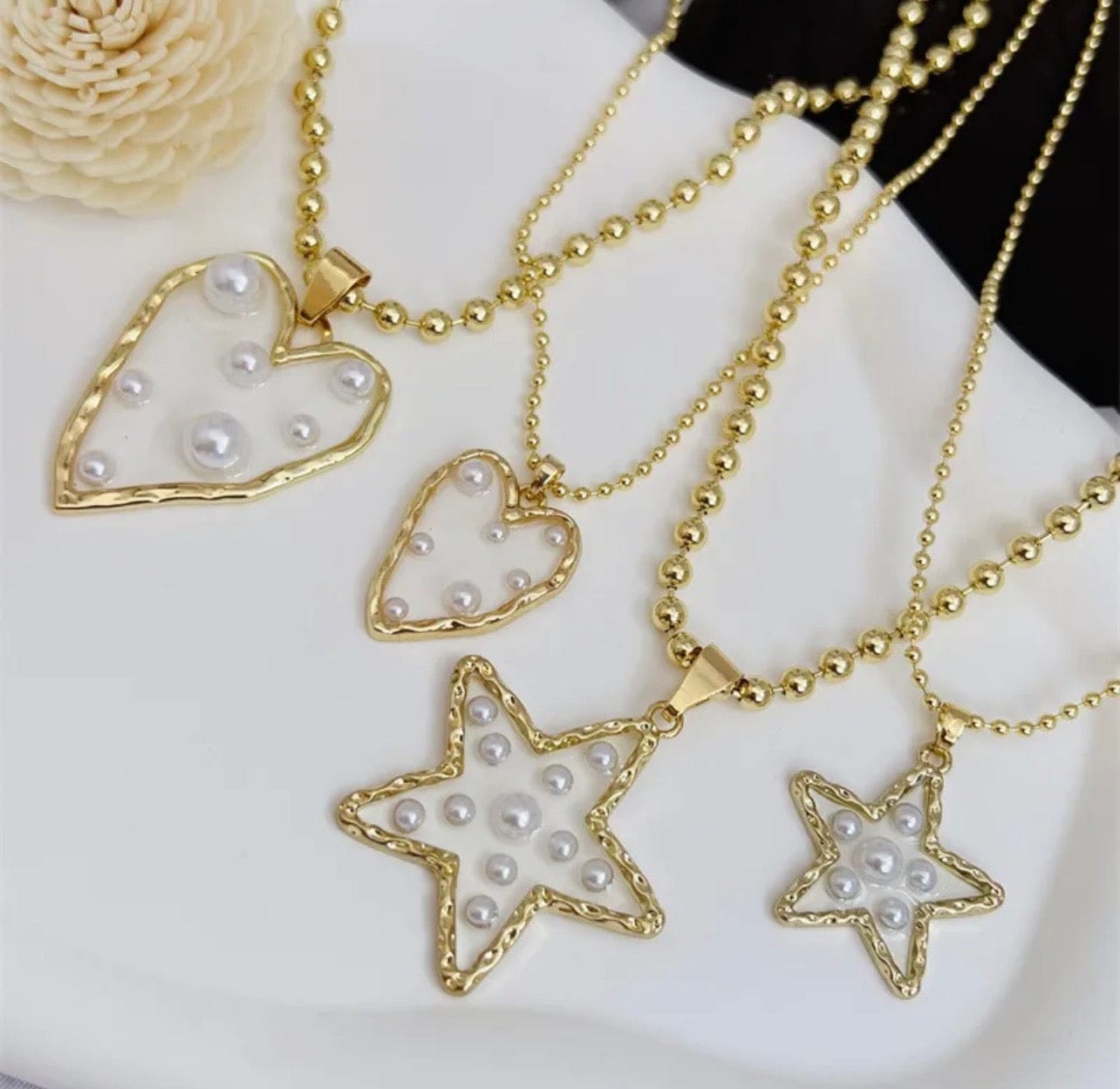Elegant Gold Heart & Star Pendant Necklaces with Genuine Pearls - Perfect for Valentine's Day Gifts & Anniversary Jewelry
