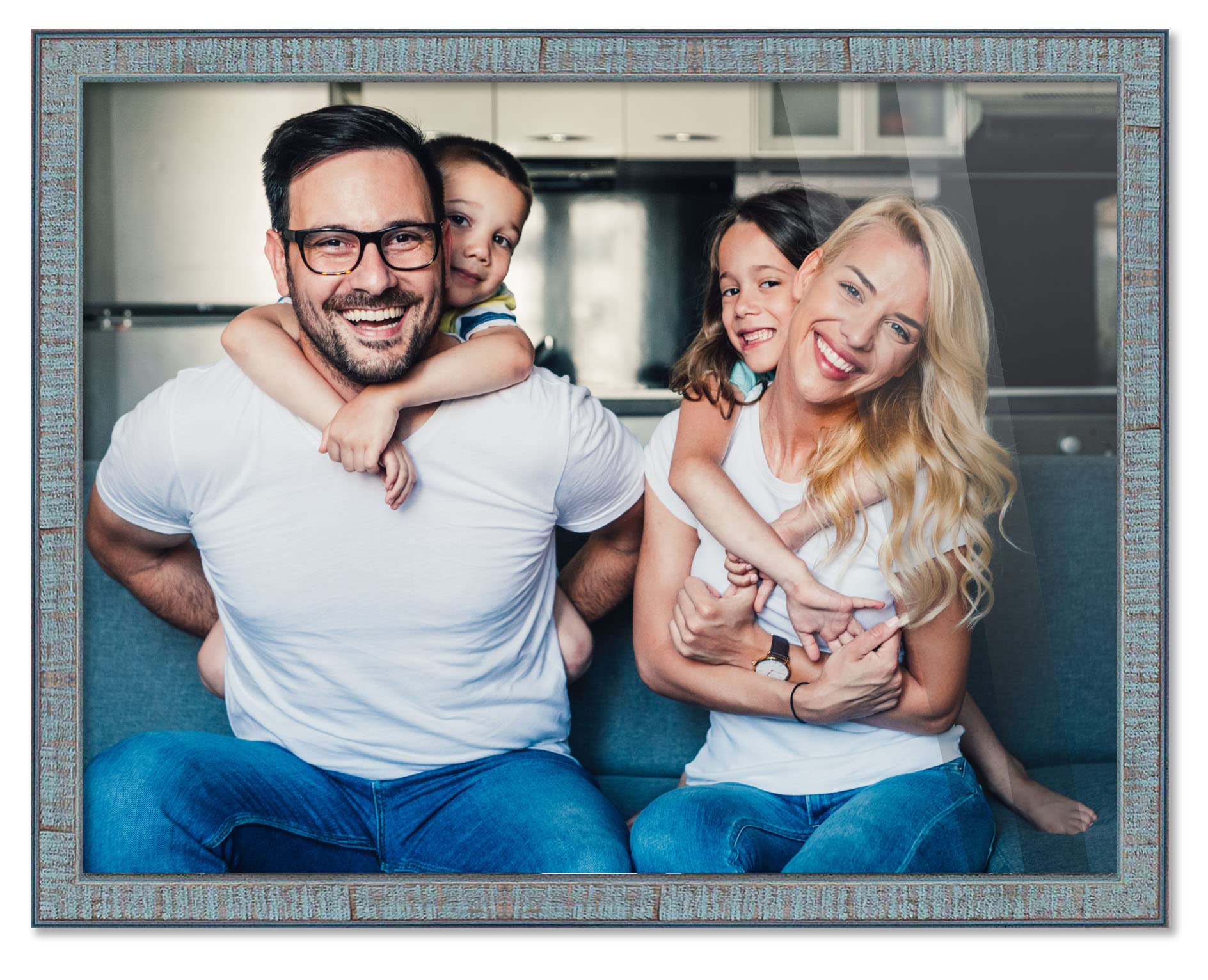 44x22 Inch Modern Blue Wood Picture Frame - Shatterproof UV Acrylic Glass, Acid-Free Backing, Wall Hanging Hardware - Perfect for Family Photos, Living Room Decor & Office Wall Art Display