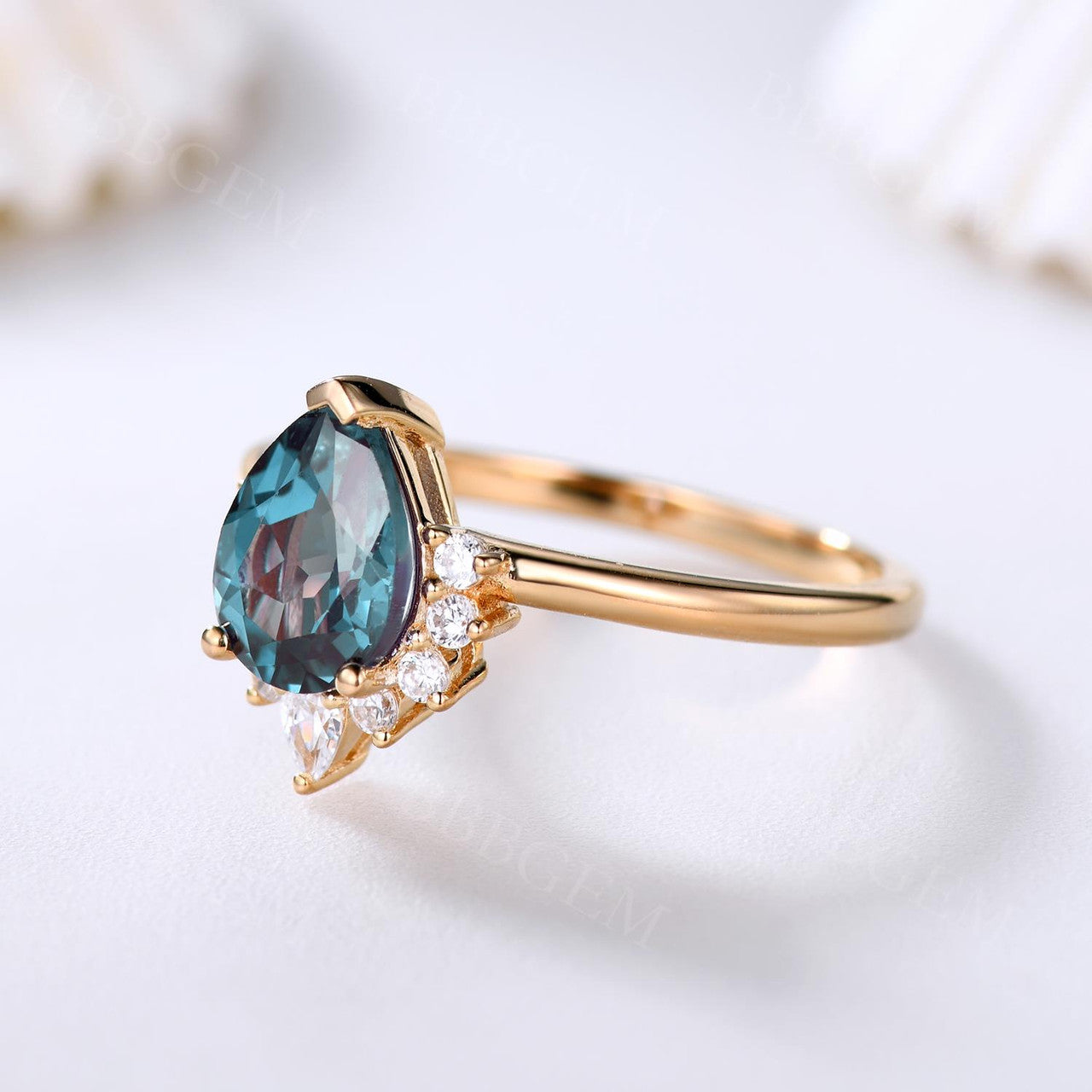 Yellow Gold Alexandrite Moissanite Engagement Ring | Color Changing Gemstone | Plain Gold Band | Perfect for Proposals, Anniversaries & Special Occasions