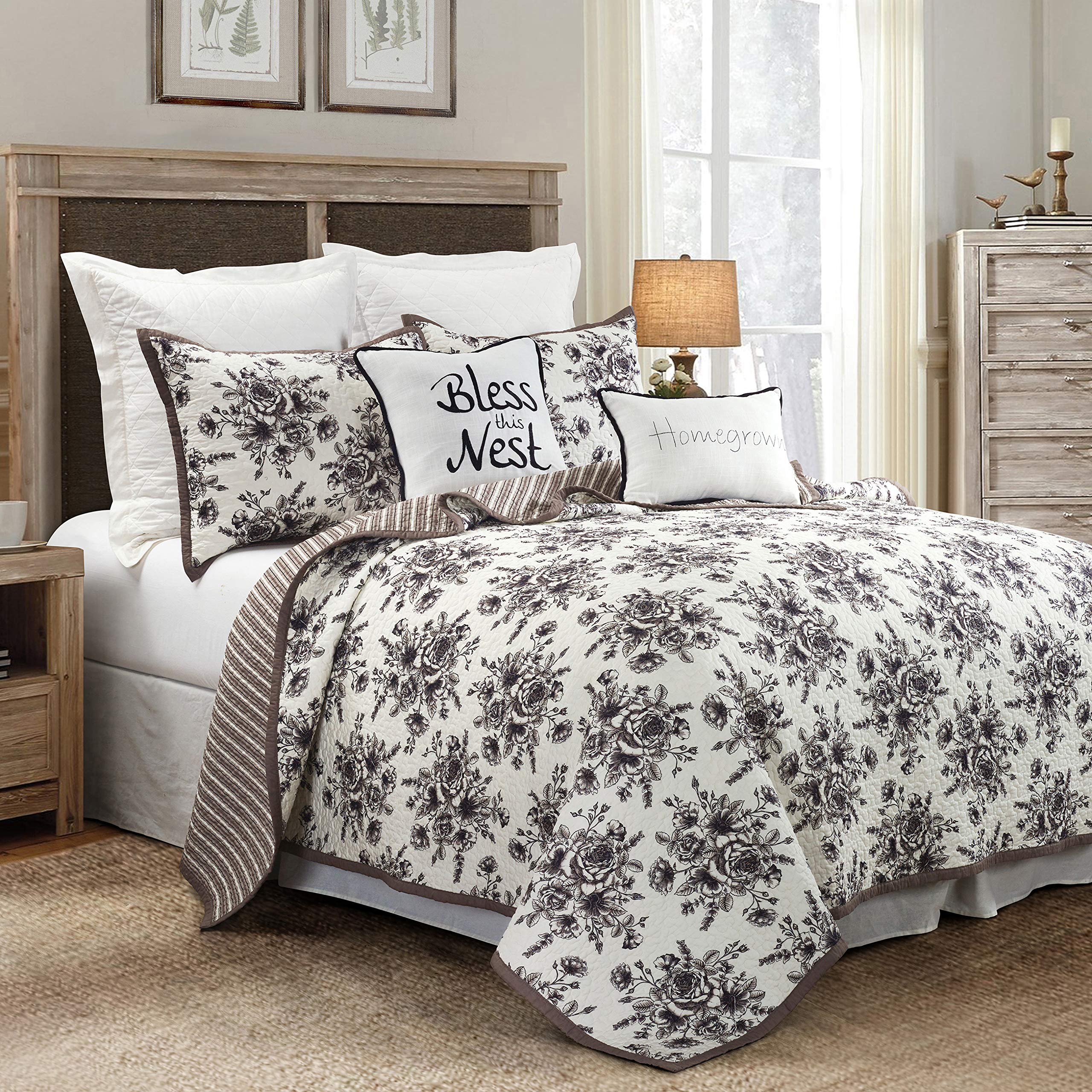 HiEnd Accents Lyla 3-Piece Reversible Floral Cotton Quilt Set with Pillow Shams - Super Queen Size, Luxury Farmhouse Bedding for Romantic Bedroom Decor | Perfect for Master Bedrooms, Guest Rooms & Cozy Farmhouse Styling