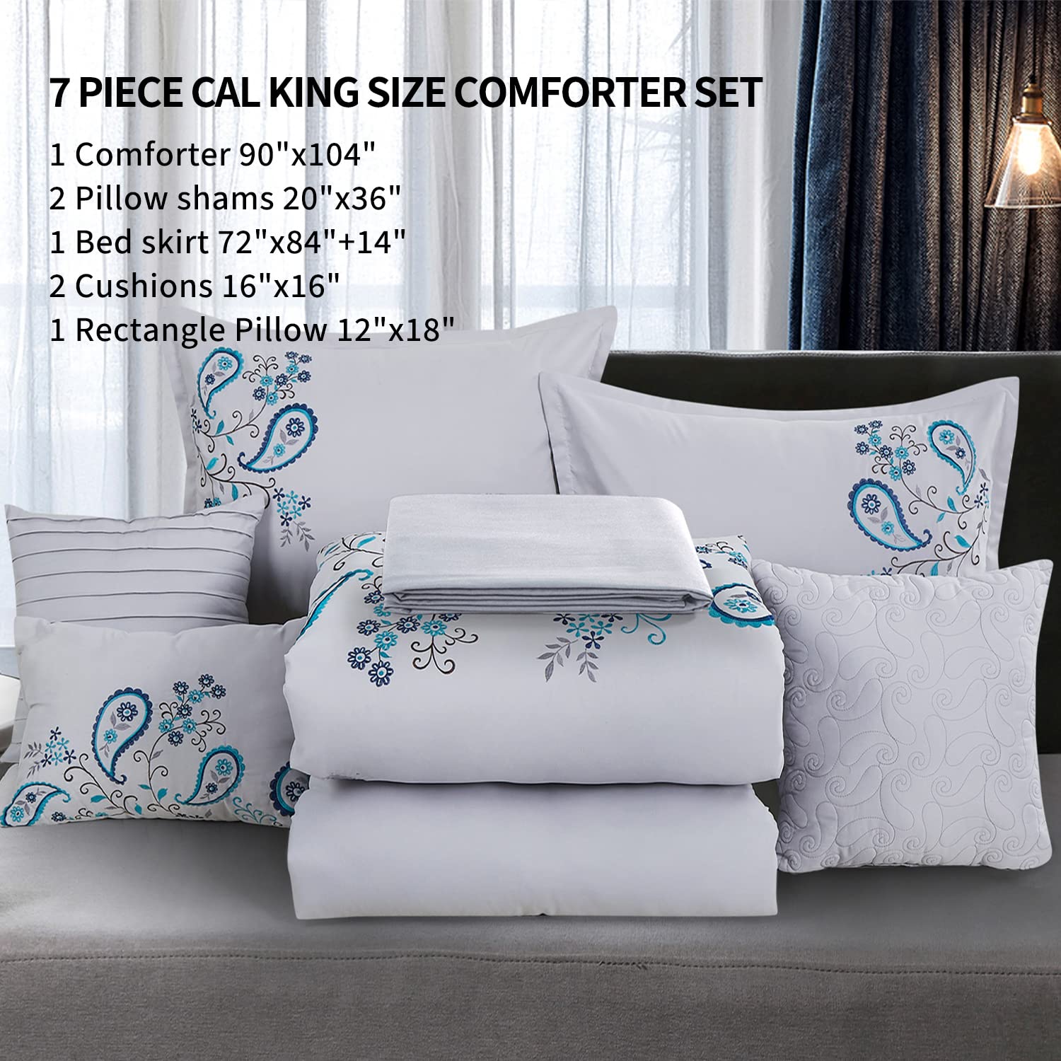Premium MERRY HOME California King Size Bed in a Bag Comforter Set - 7 Piece All-Season Soft Bedding (400GSM) for Luxurious Comfort | Perfect for Master Bedrooms, Guest Rooms & Vacation Homes