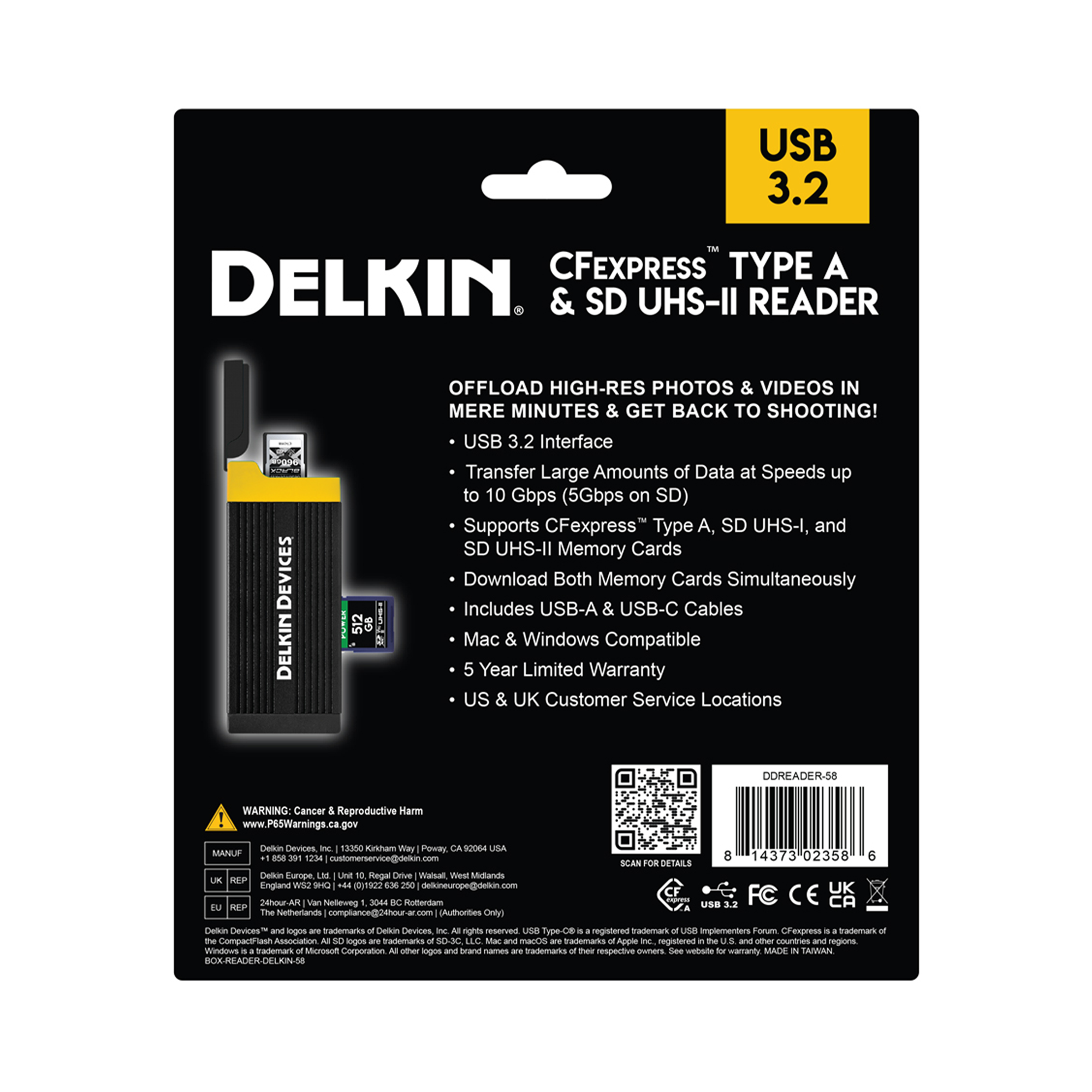 Delkin Devices USB 3.2 CFexpress Type A & SD UHS-II Dual Slot Memory Card Reader - High-Speed Data Transfer for Professional Photographers and Videographers