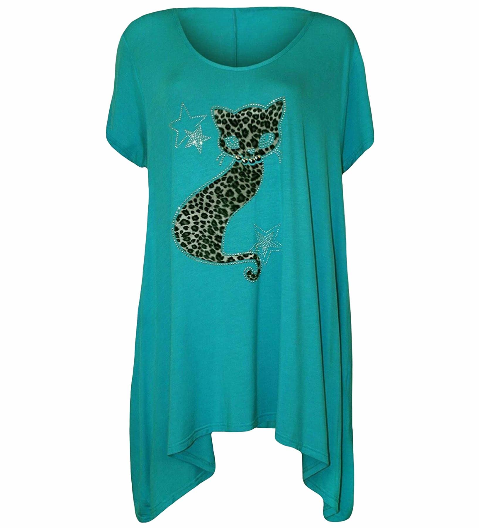 ZAFS Women's Leopard Print Sequin Sparkly Short Sleeve Scoop Neck Tunic Top - Plus Size Evening Blouse for Party, Club, and Casual Wear