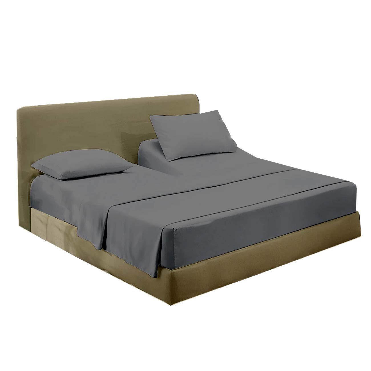 Split Head Flex King 500 Thread Count 100% Long Staple Cotton Sateen Bed Sheet Set with Pillowcases - Soft Hotel Luxury Bedding for Adjustable Beds - Dark Grey Solid Color - Perfect for Master Bedrooms, Guest Rooms & Vacation Rentals