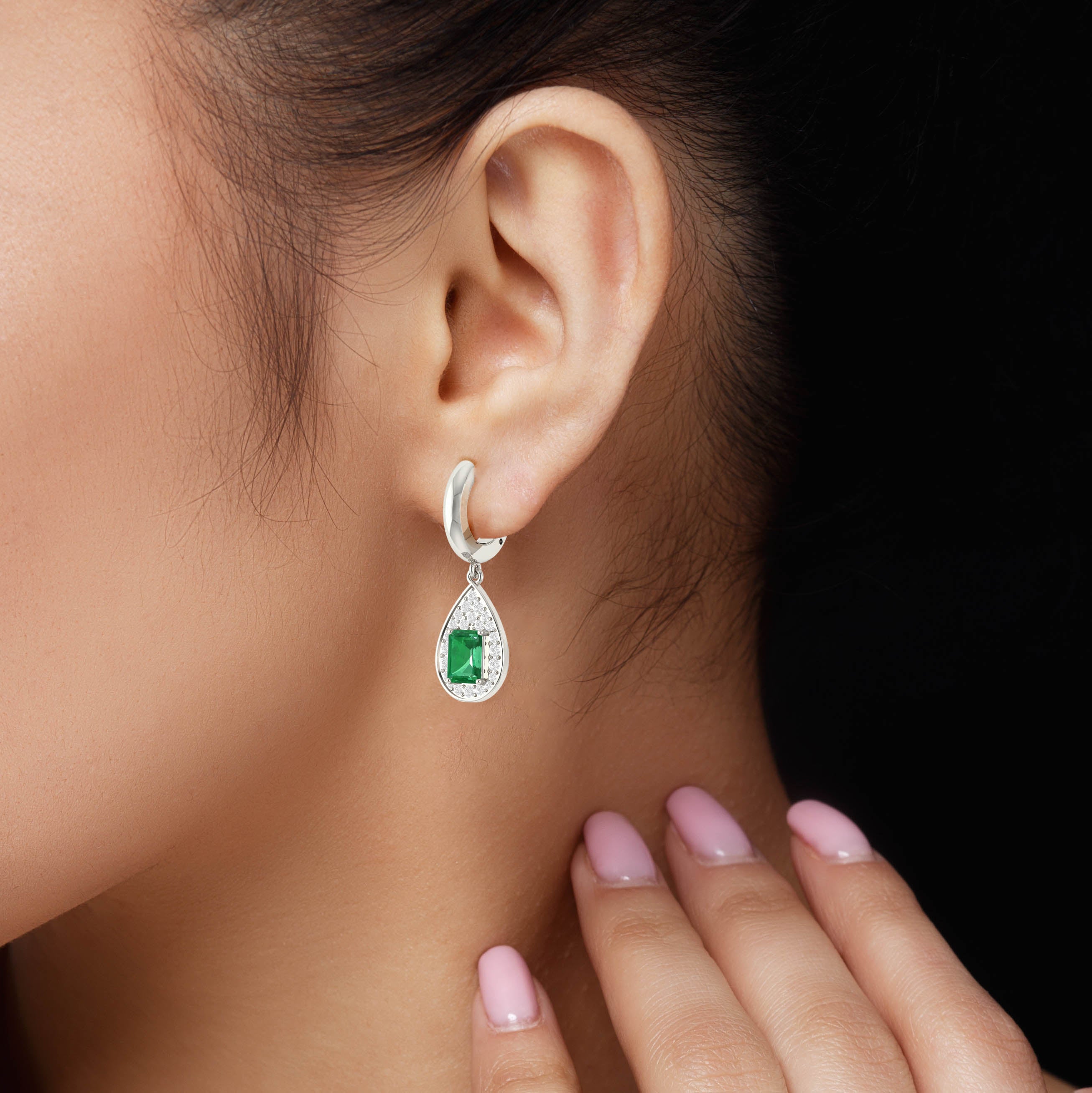 Emerald Octagon Gemstone Drop Dangle Earrings for Women – Elegant Green Gemstone Jewelry for Parties, Weddings & Special Occasions