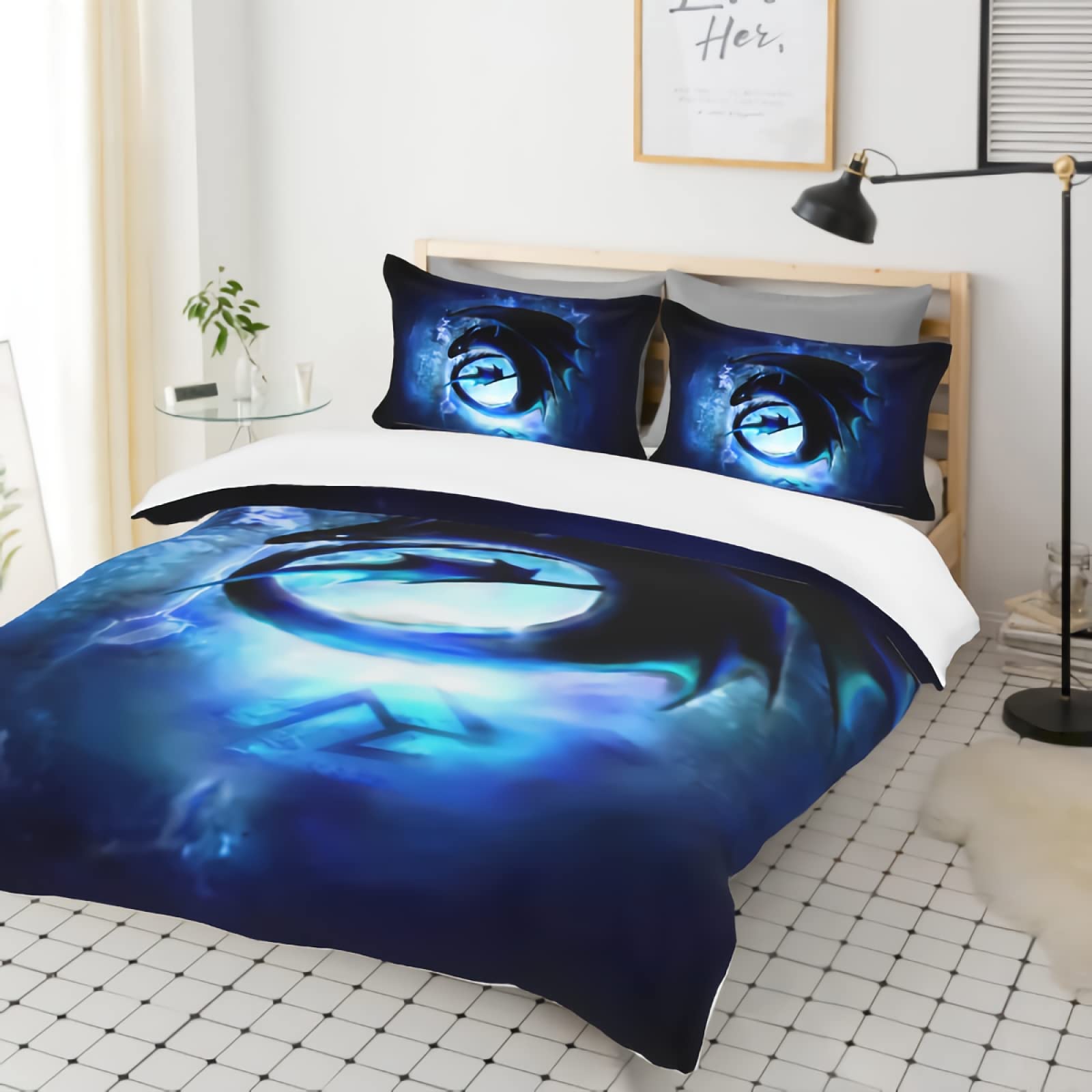 GREDBH Twin Dragon Duvet Cover Set - 100% Soft Microfiber Ancient Wildlife Bedding with 2 Pillowcases - Flying Dragon Design 3-Piece Comforter Cover (Not Included) for Cozy Bedroom Decor & Fantasy Theme Room