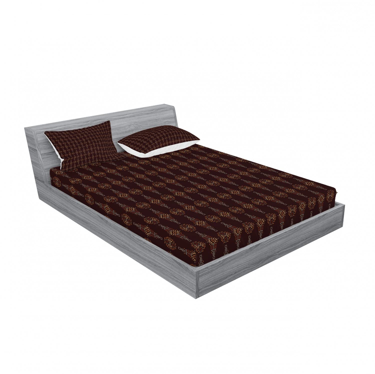 Ambesonne Tribal 2-Piece King Size Fitted Sheet Set with 4 Bohemian Pillow Shams - Aboriginal Art Inspired Brown Burgundy Amber Bedding Collection | Perfect for Boho Chic Bedroom Decor, Guest Rooms & Vacation Homes