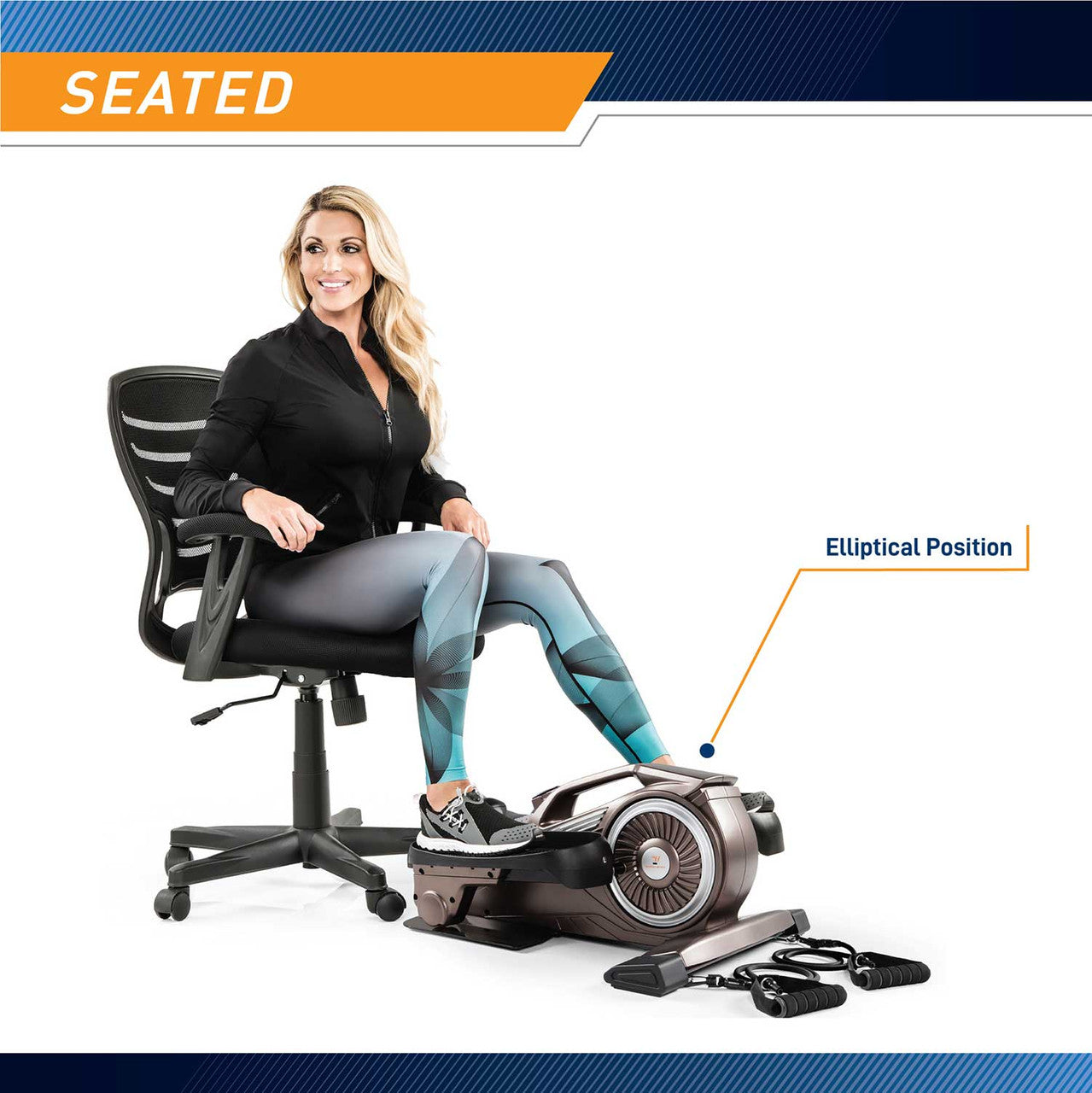 Bionic Body Compact Elliptical Trainer with Resistance Bands - Portable Home Gym Equipment for Full Body Workout | Perfect for Small Spaces, Office & Apartment Fitness