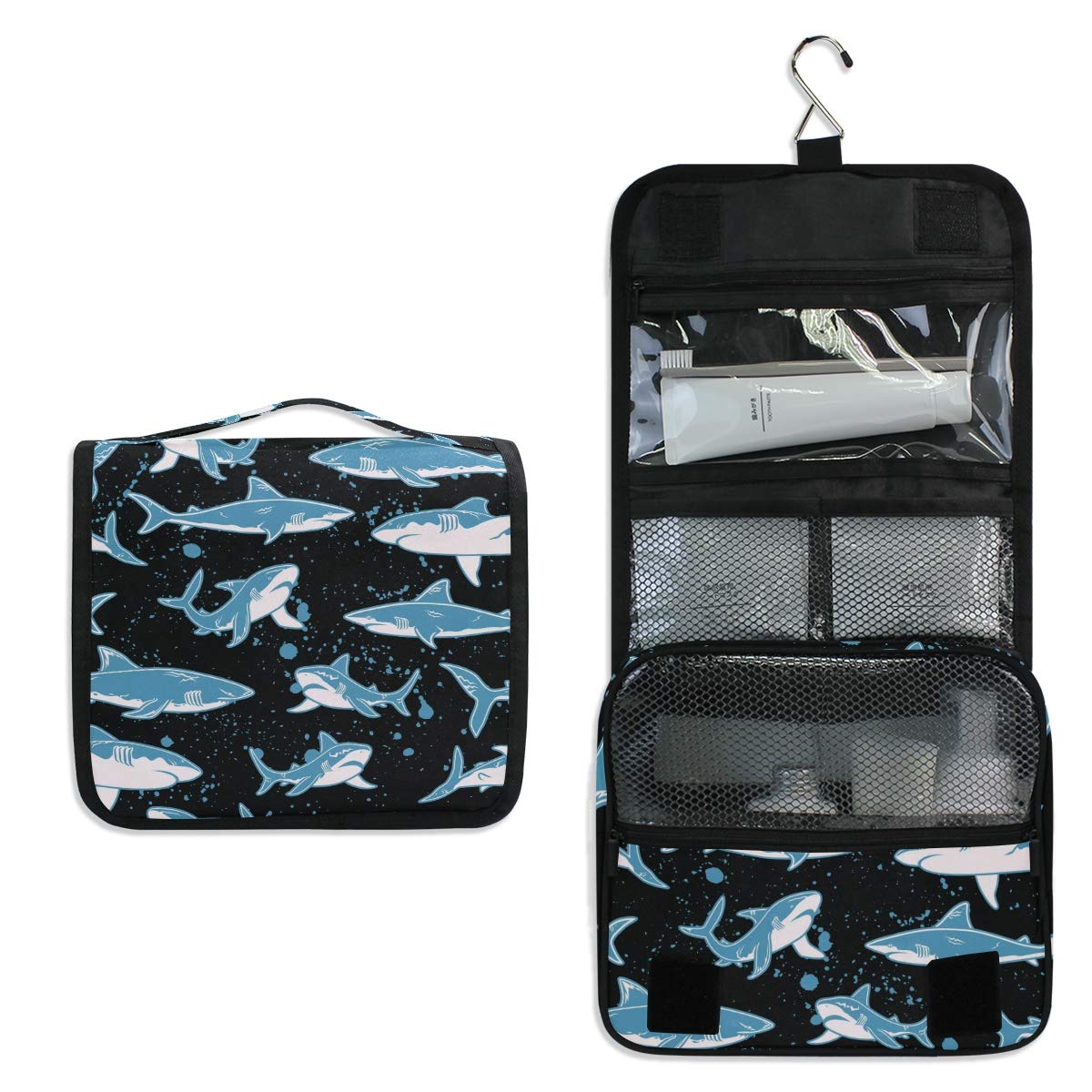 **Senya Hanging Travel Toiletry Bag Kit for Men & Women – Waterproof Cosmetic Organizer with Shark Design – Perfect for Camping, Gym, Business Trips & Vacation**